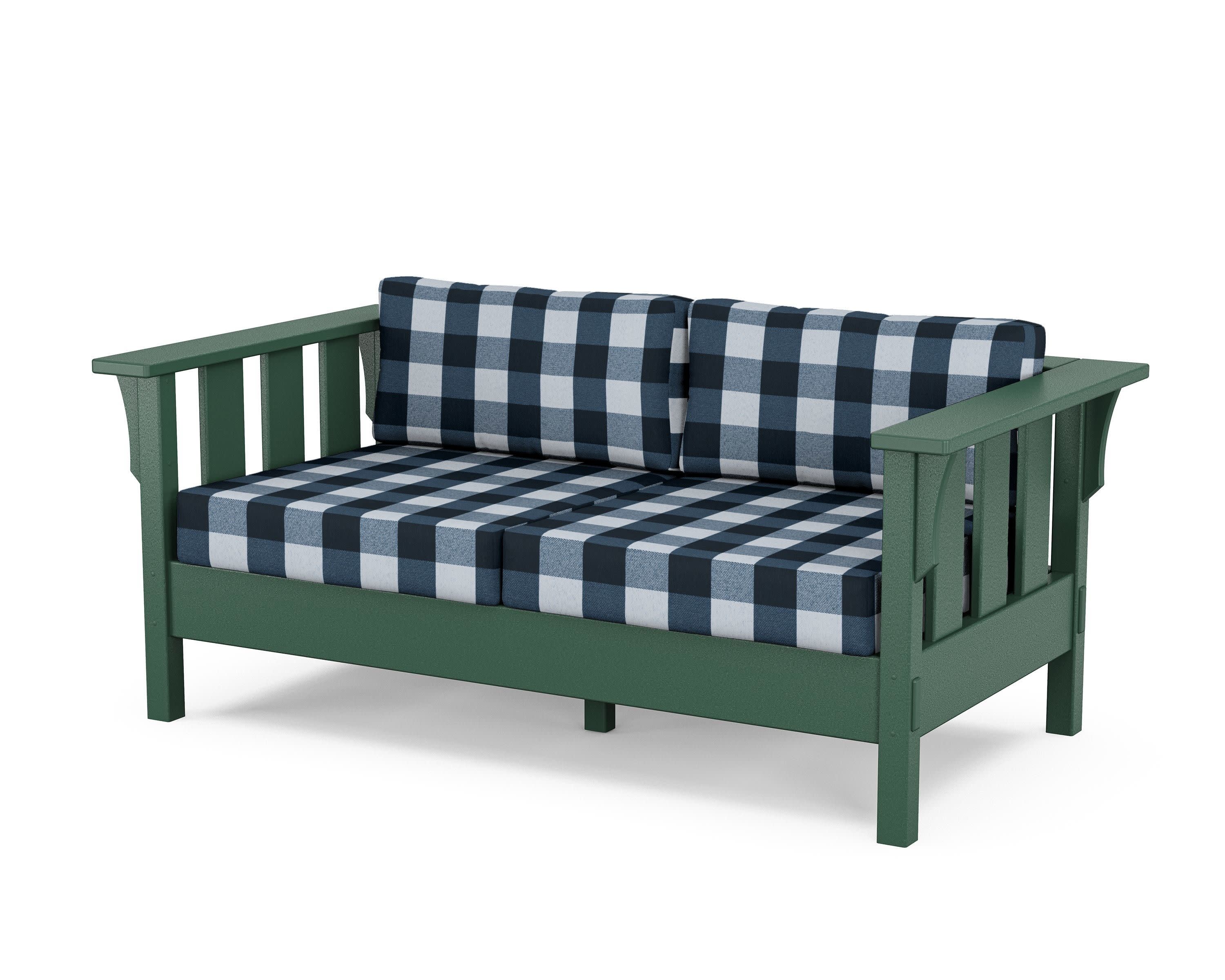 Acadia Deep Seating Loveseat in Green / Buffalo Plaid Marine Indigo