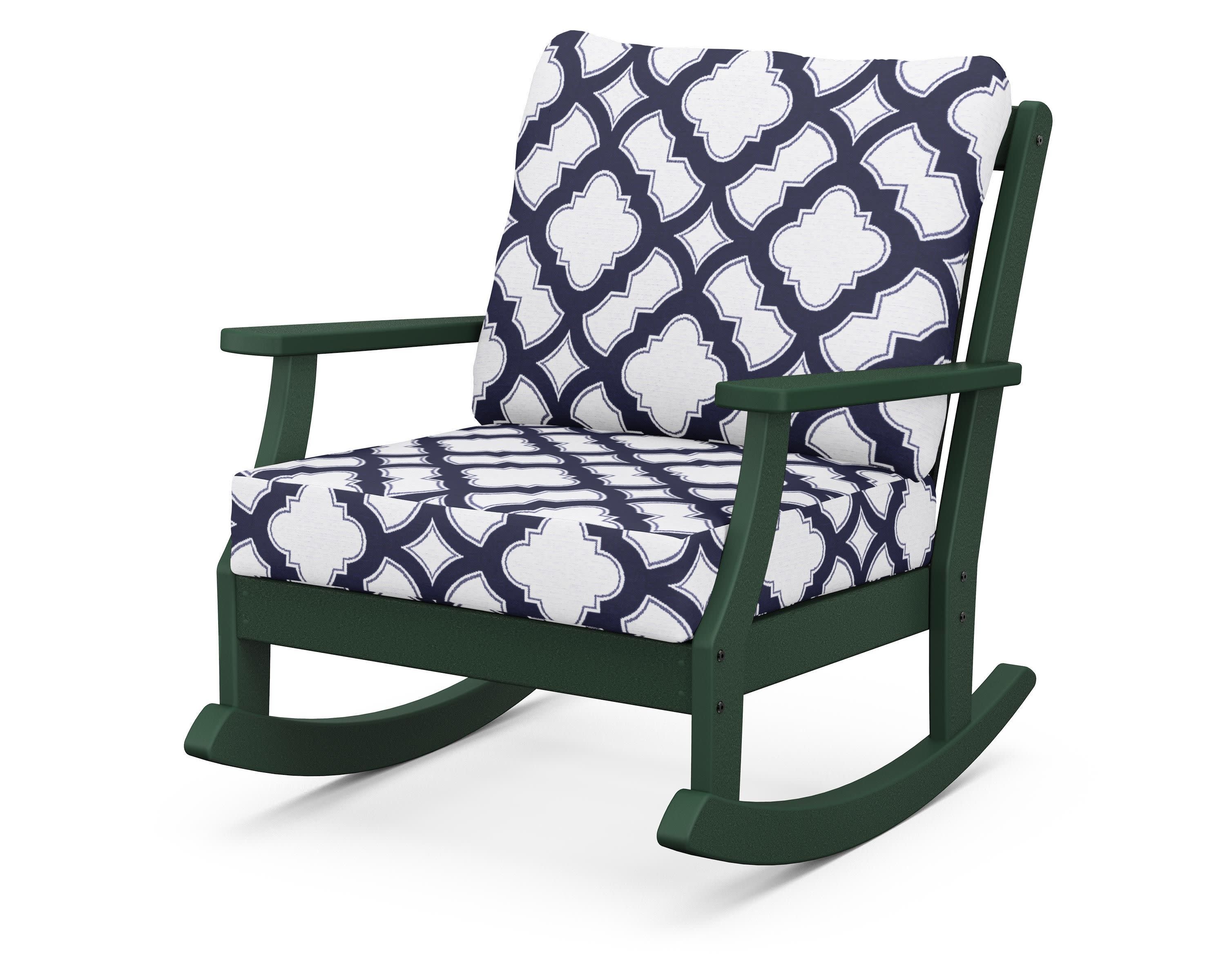 Braxton Deep Seating Rocking Chair in Green / Trellis Navy