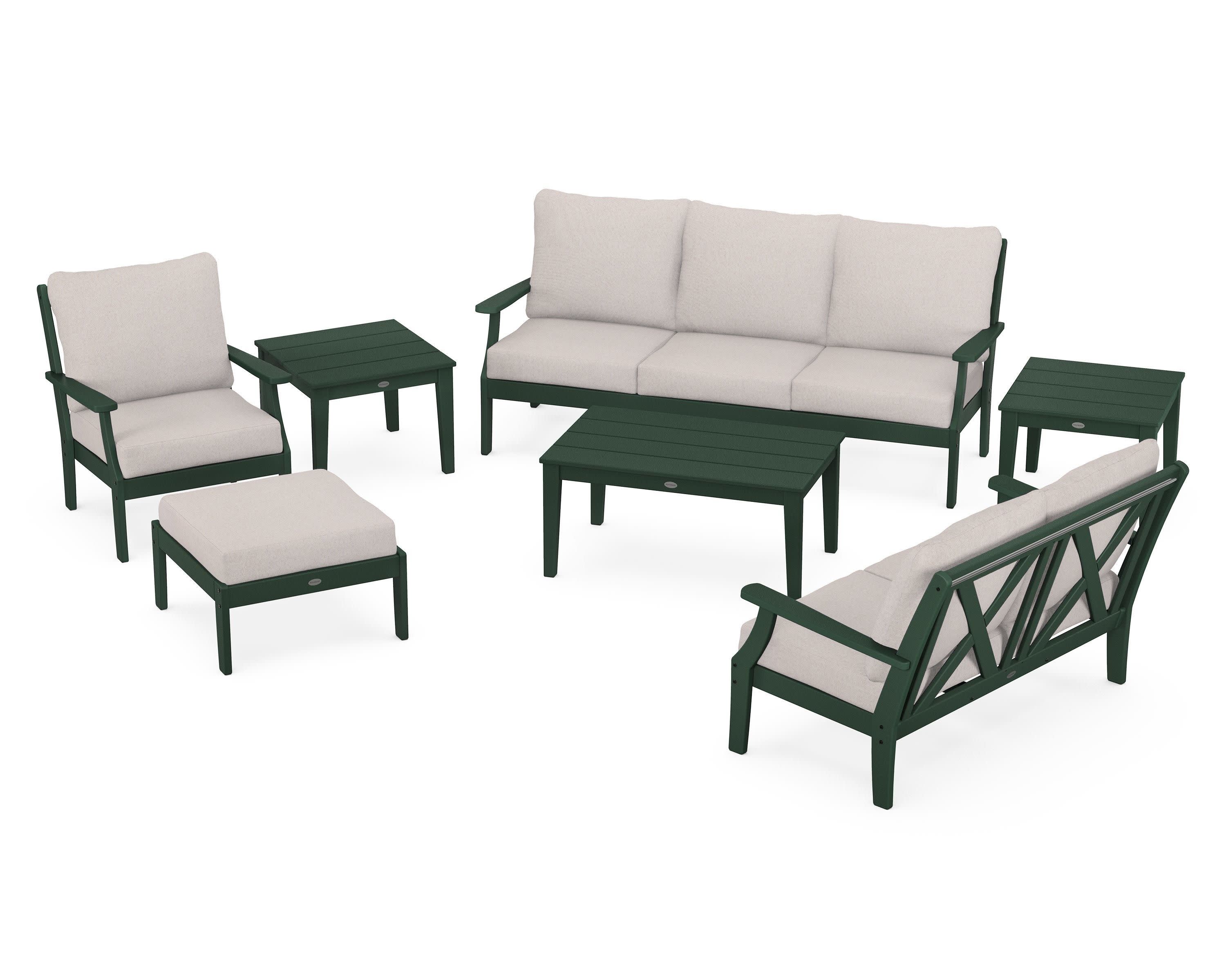 Braxton 7-Piece Deep Seating Set in Green / Dune Burlap