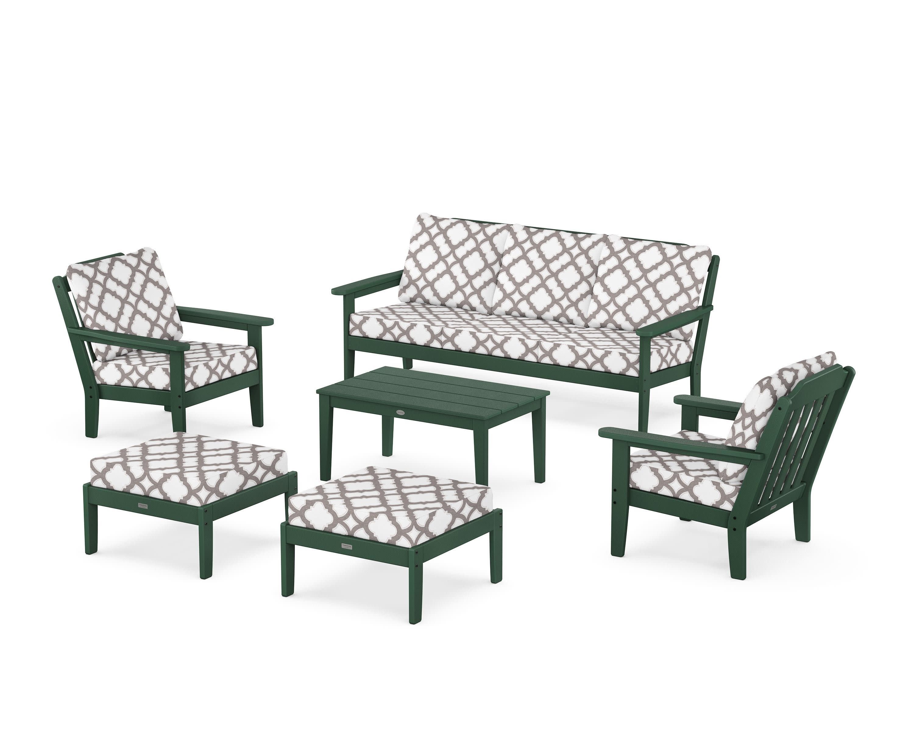 Cottage 6-Piece Lounge Sofa Set in Green / Trellis Grey Mist