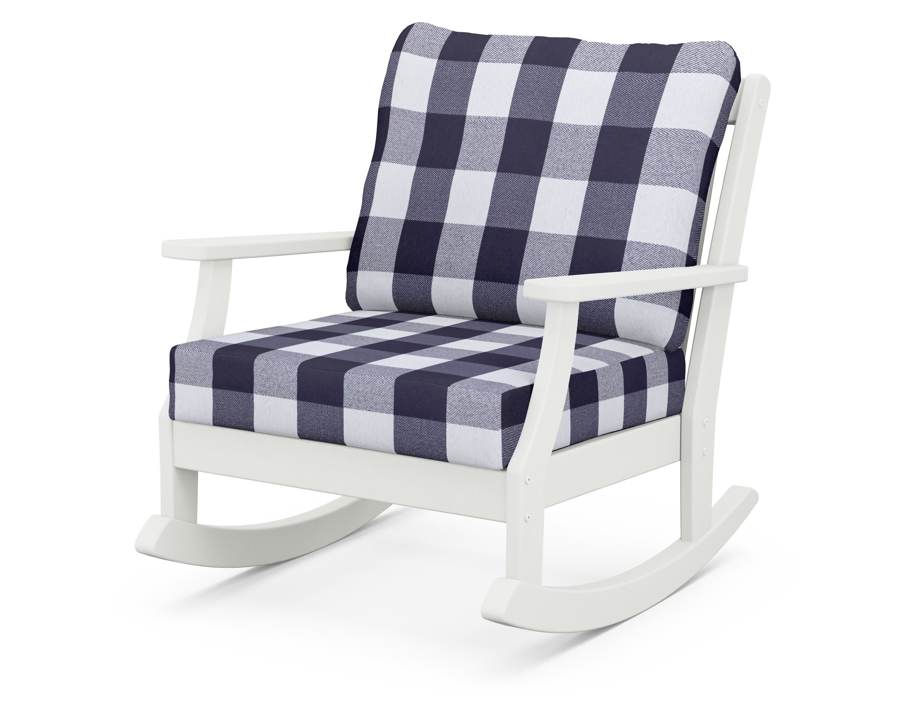 Braxton Deep Seating Rocking Chair in Vintage White / Buffalo Plaid Navy