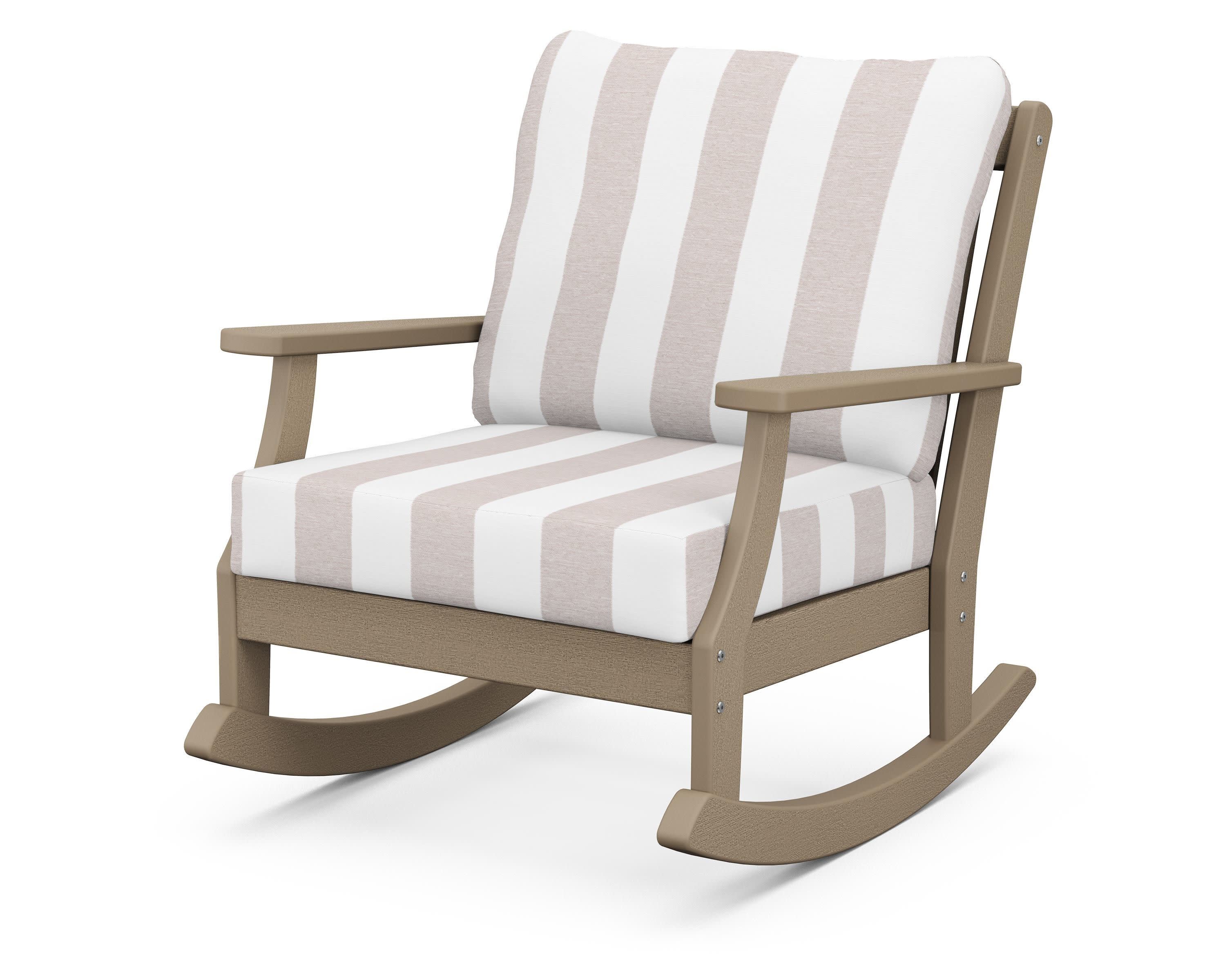 Braxton Deep Seating Rocking Chair in Vintage Sahara / Cabana Stripe Dune Burlap