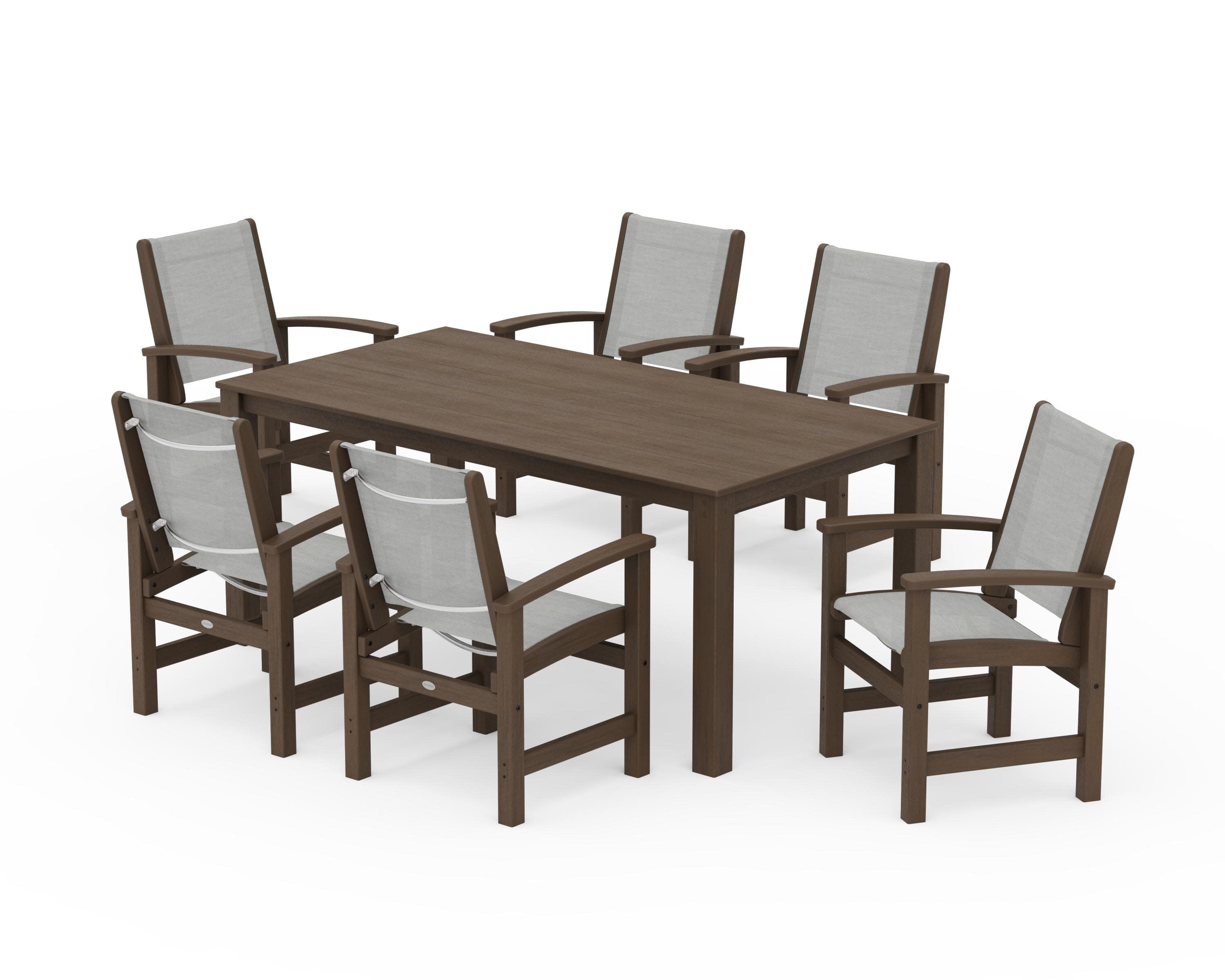 Coastal 7-Piece Parsons Dining Set in Kona / Metallic Sling