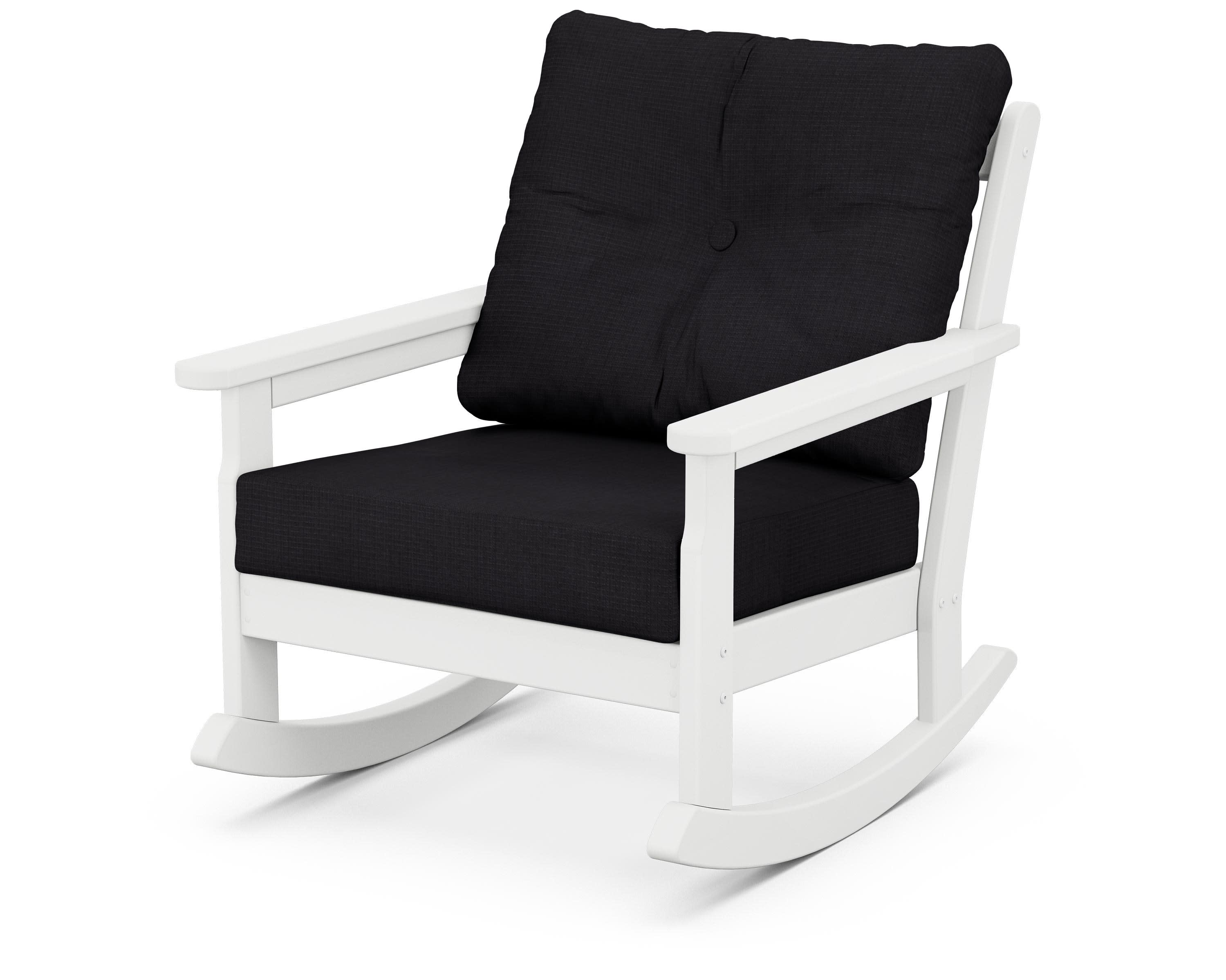 Vineyard Deep Seating Rocking Chair in White / Midnight Linen