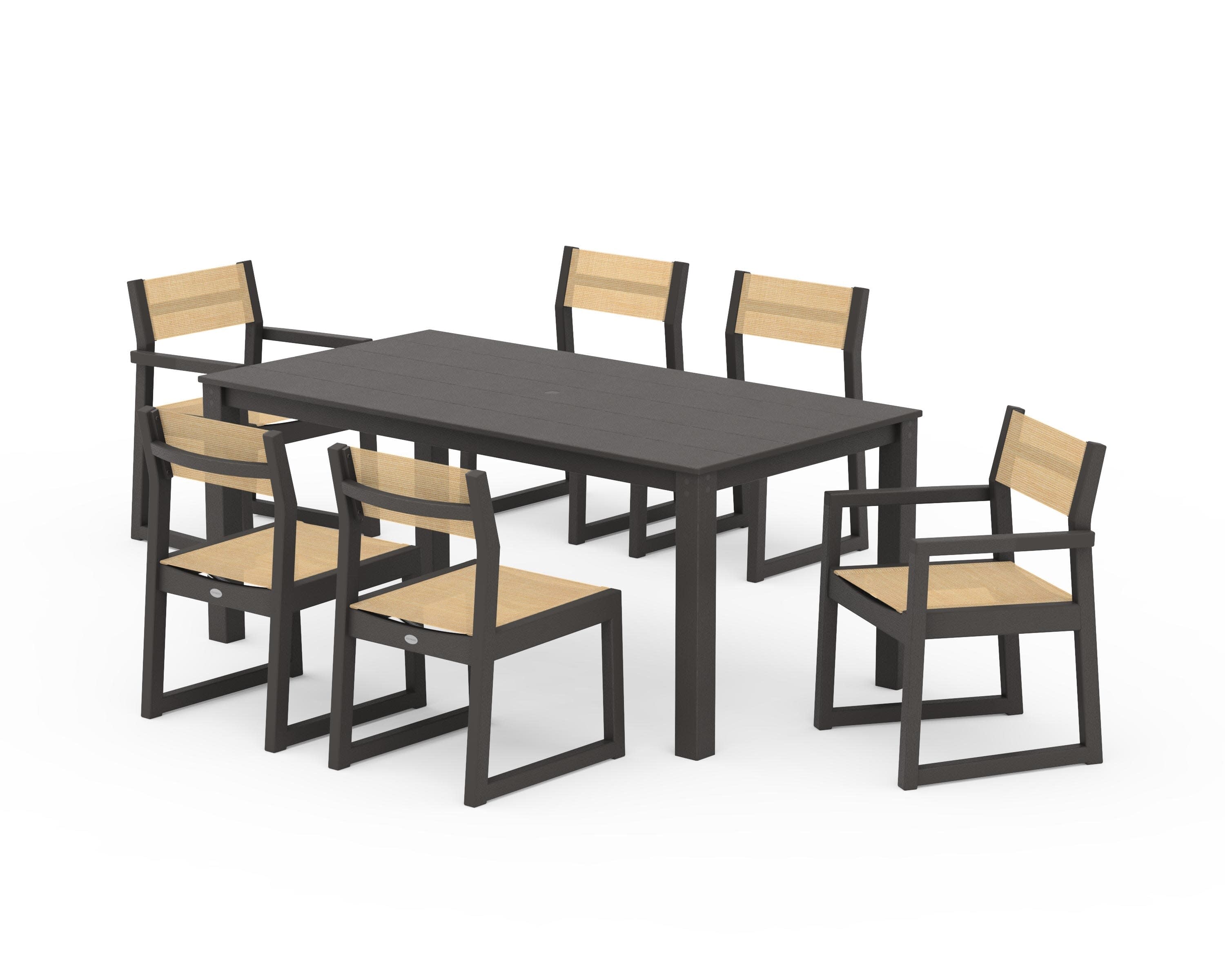 EDGE Sling 7-Piece Parsons Dining Set in Vintage Coffee / Dupioni Apricot Sling