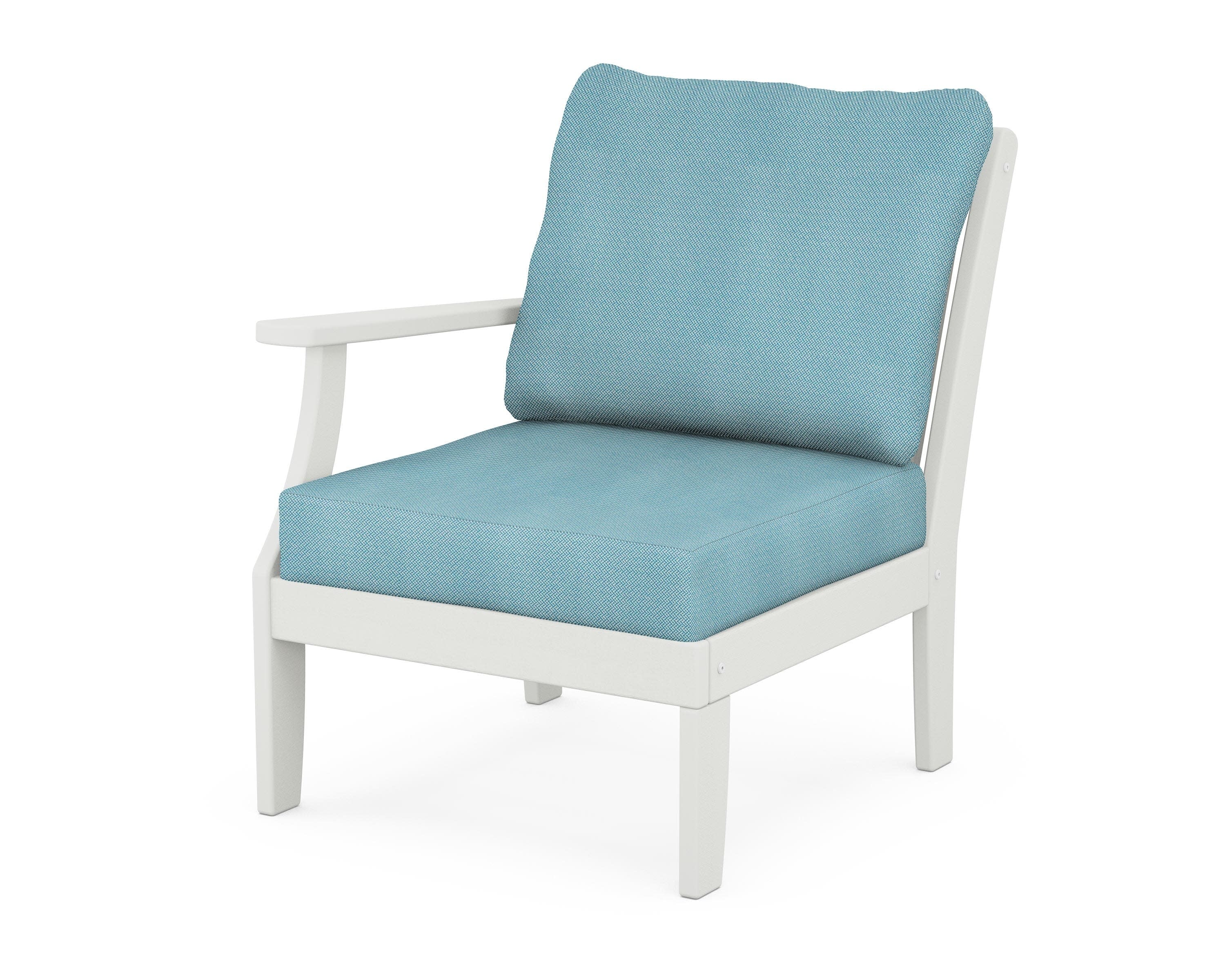 Braxton Modular Left Arm Chair in Vintage White / Lattice Sky Blue