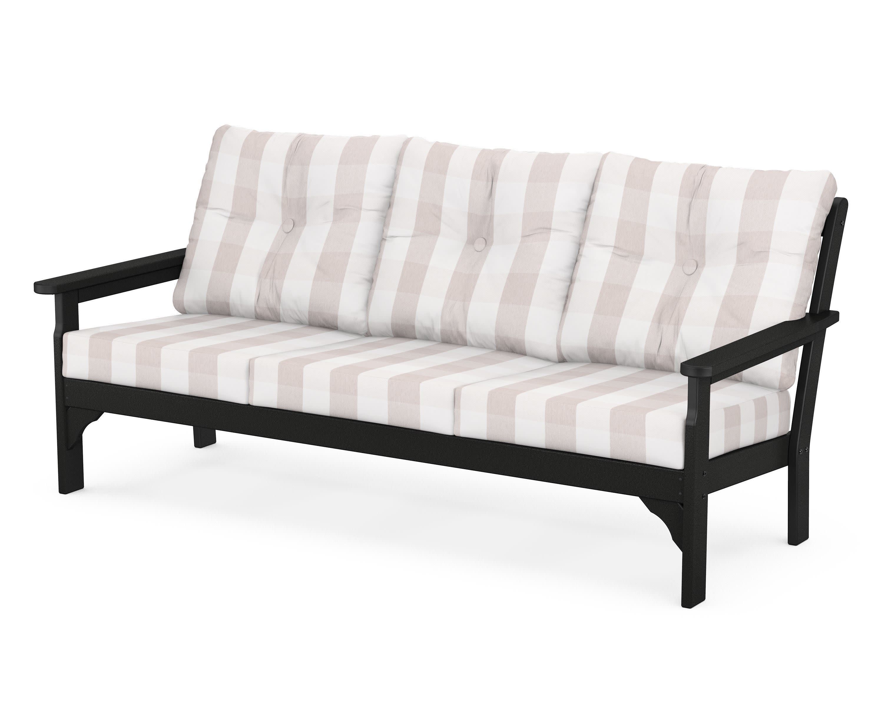 Vineyard Deep Seating Sofa in Black / Buffalo Plaid Dune Burlap