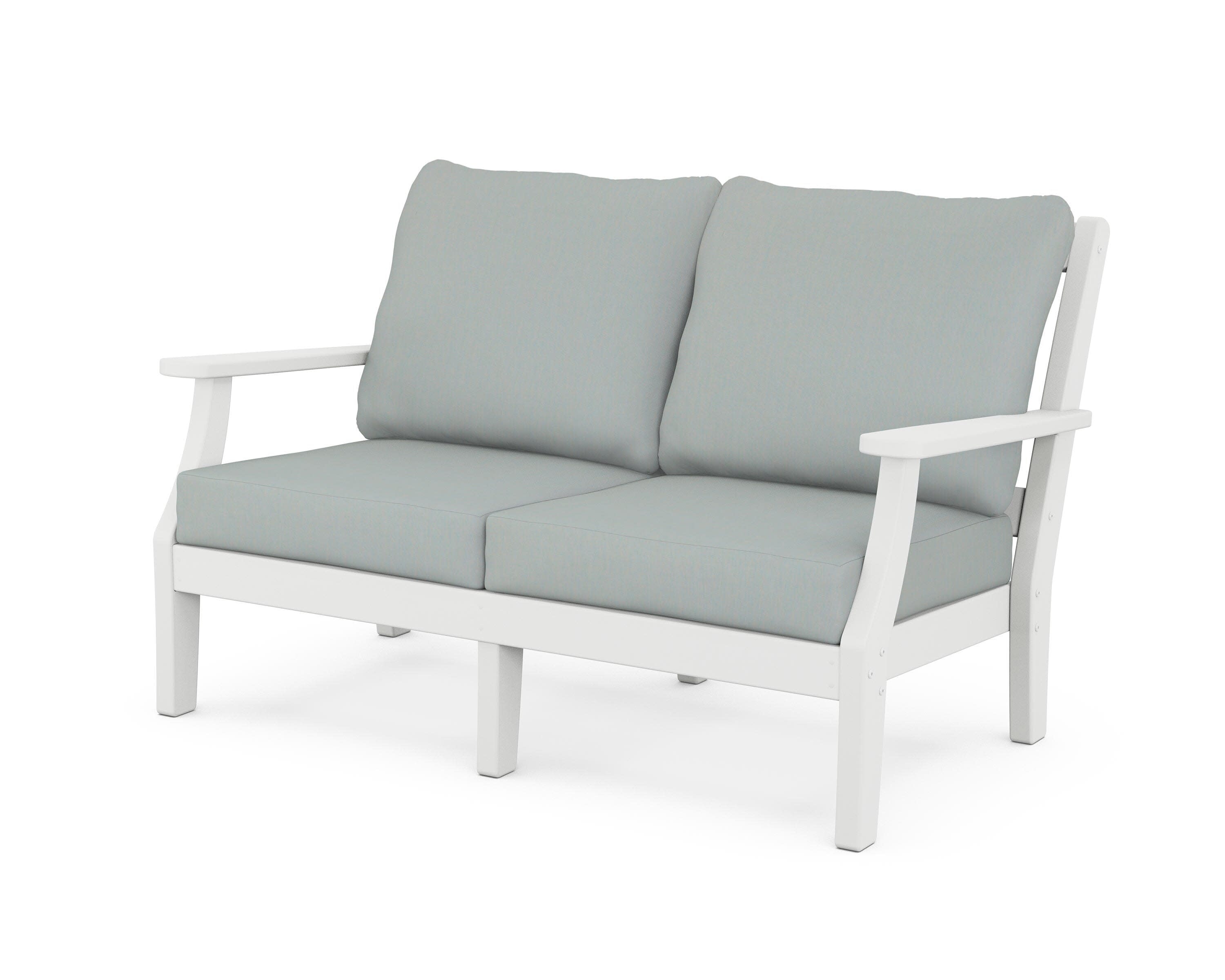 Chinoiserie Deep Seating Loveseat in White / Spa