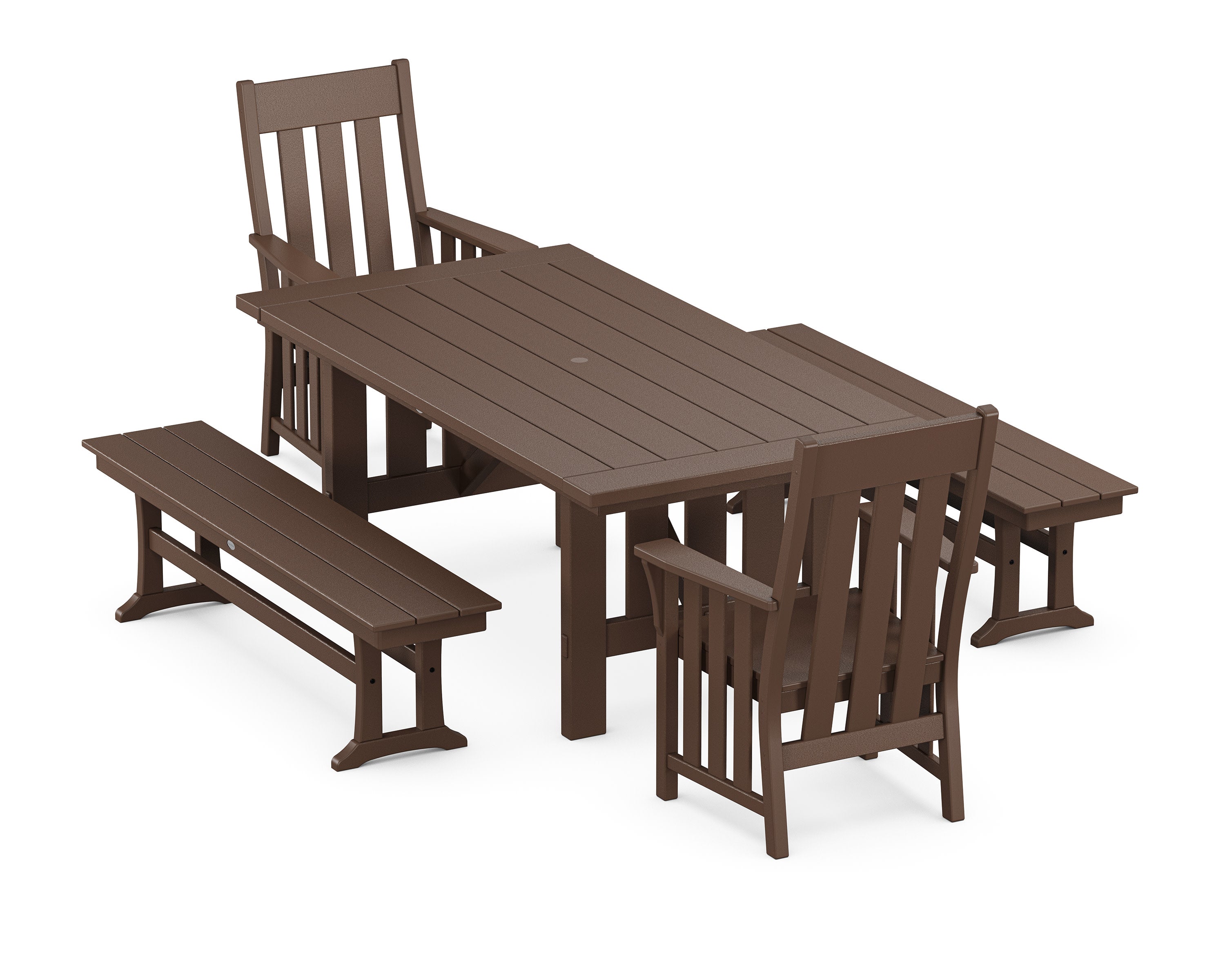 Acadia 5-Piece Dining Set with Benches in Mahogany