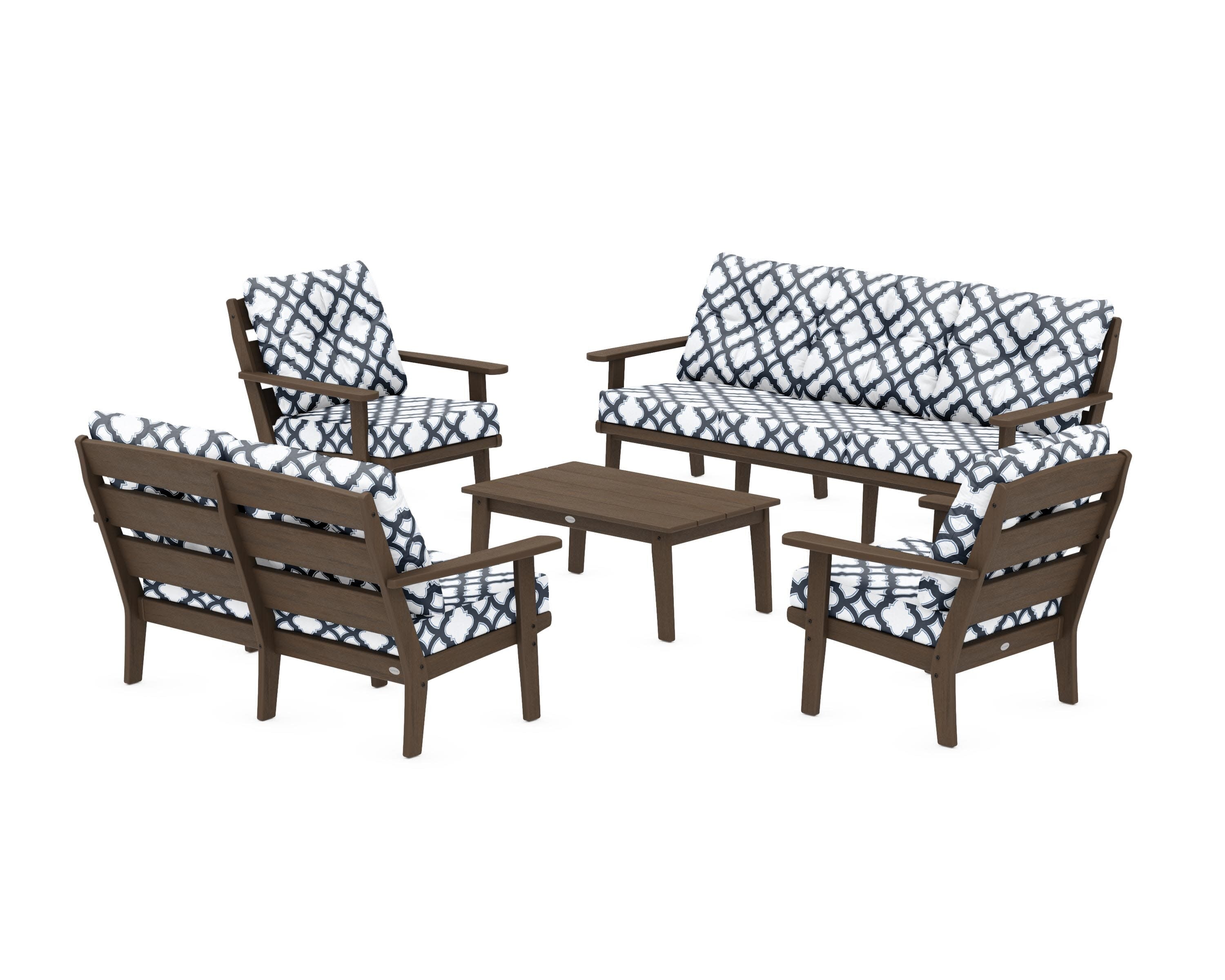 Lakeside 5-Piece Lounge Sofa Set in Kona / Trellis Marine Indigo