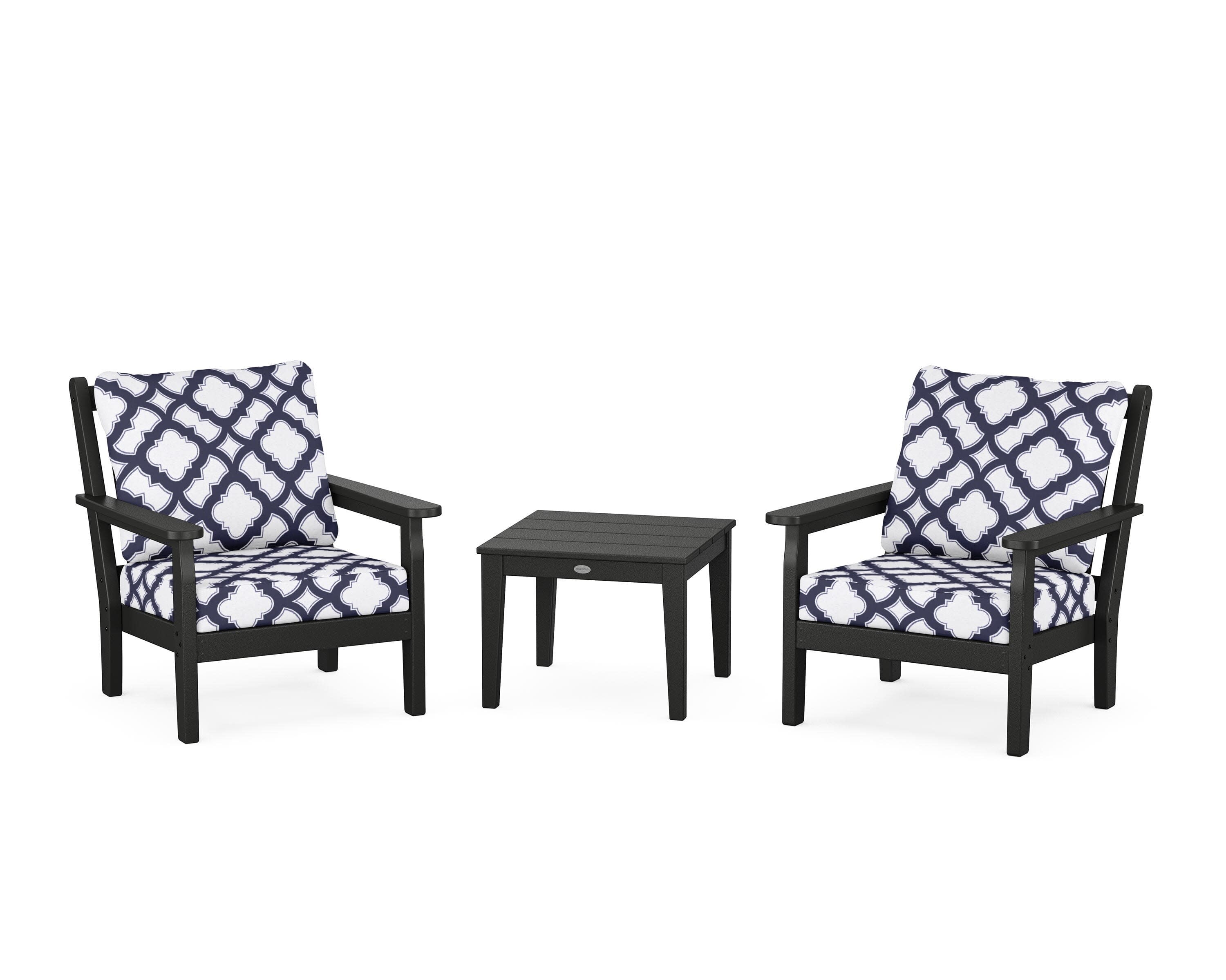 Chippendale 3-Piece Deep Seating Set in Black / Trellis Navy