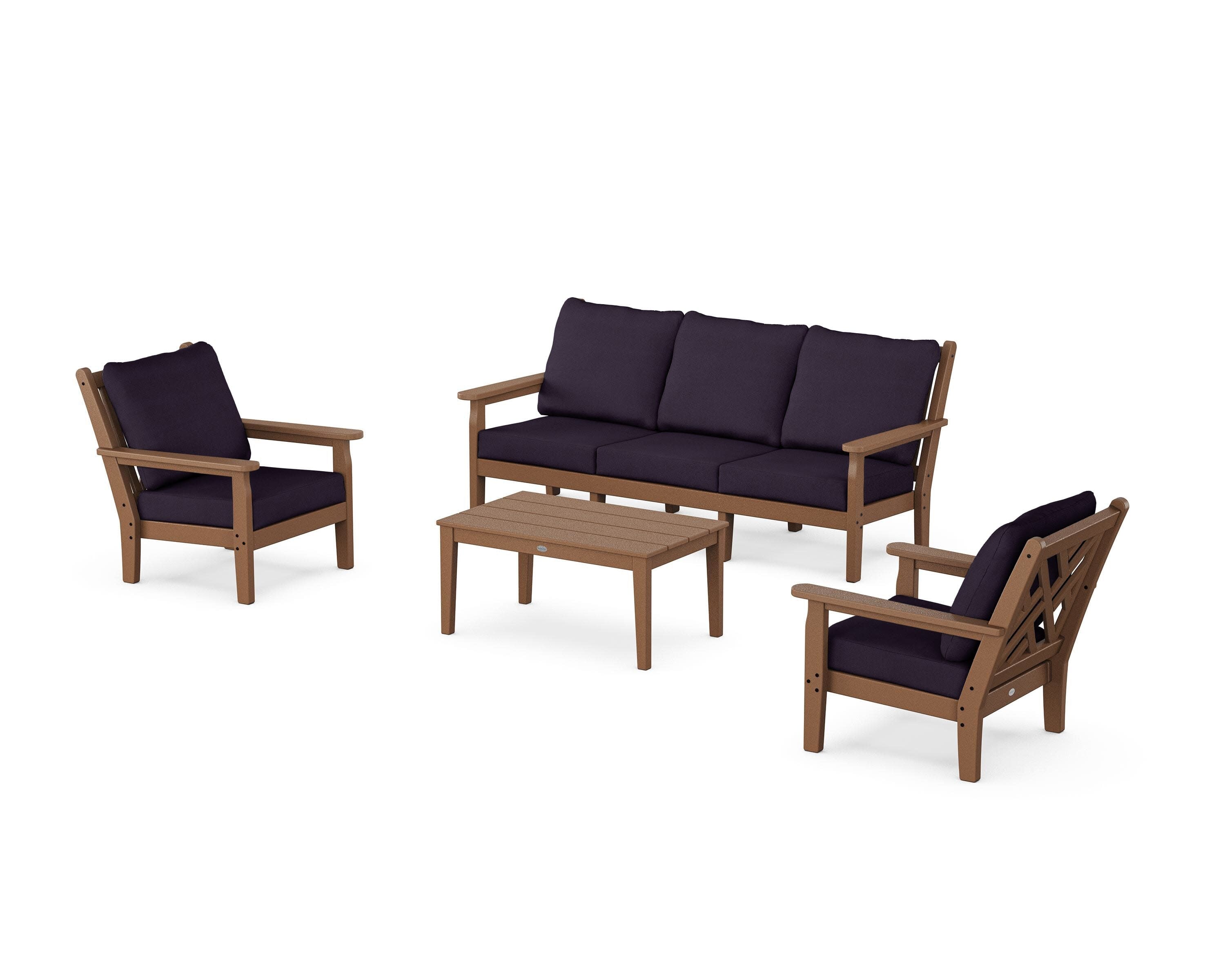 Chippendale 4-Piece Deep Seating Set with Sofa in Teak / Navy Linen