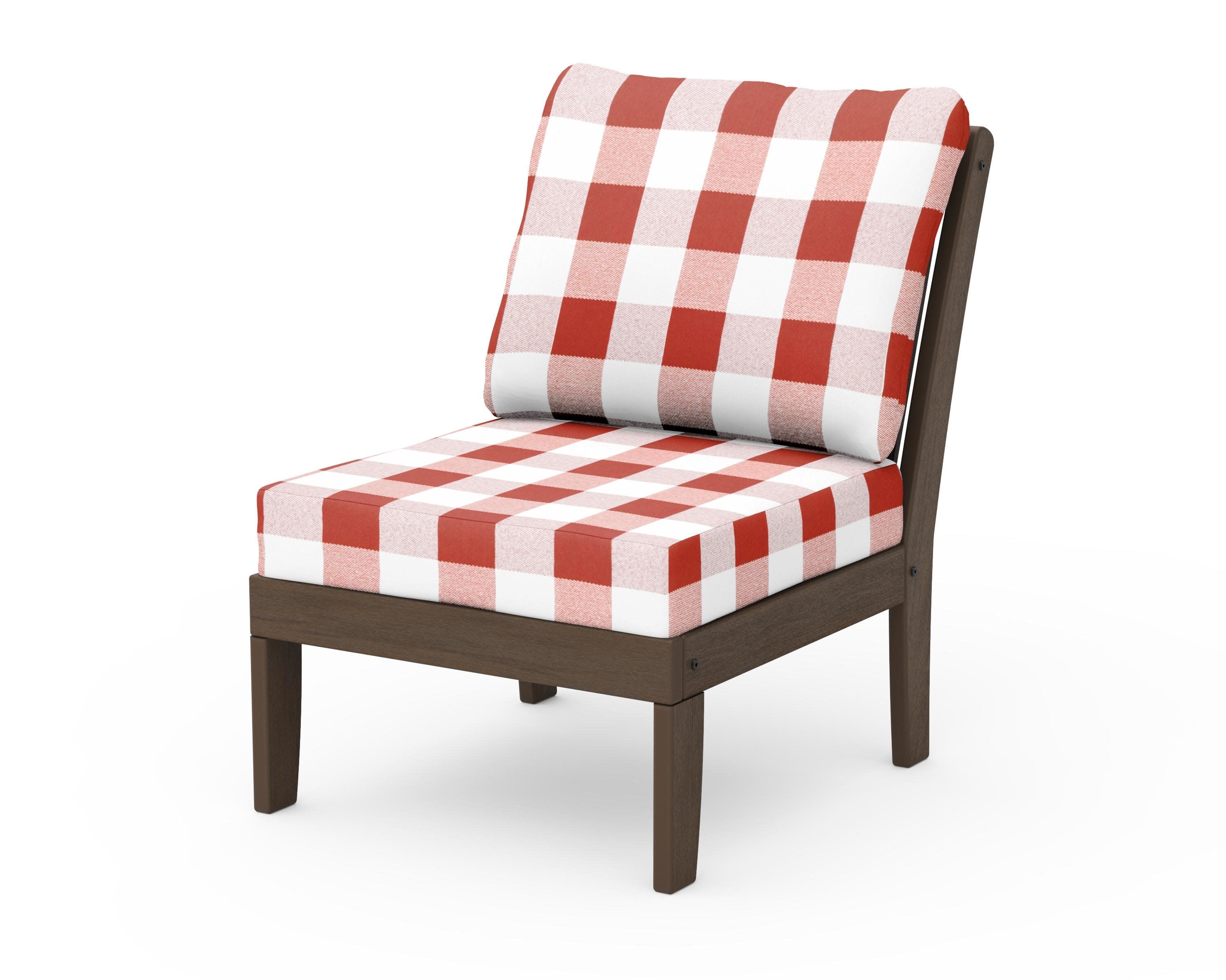 Braxton Modular Armless Chair in Kona / Buffalo Plaid Crimson