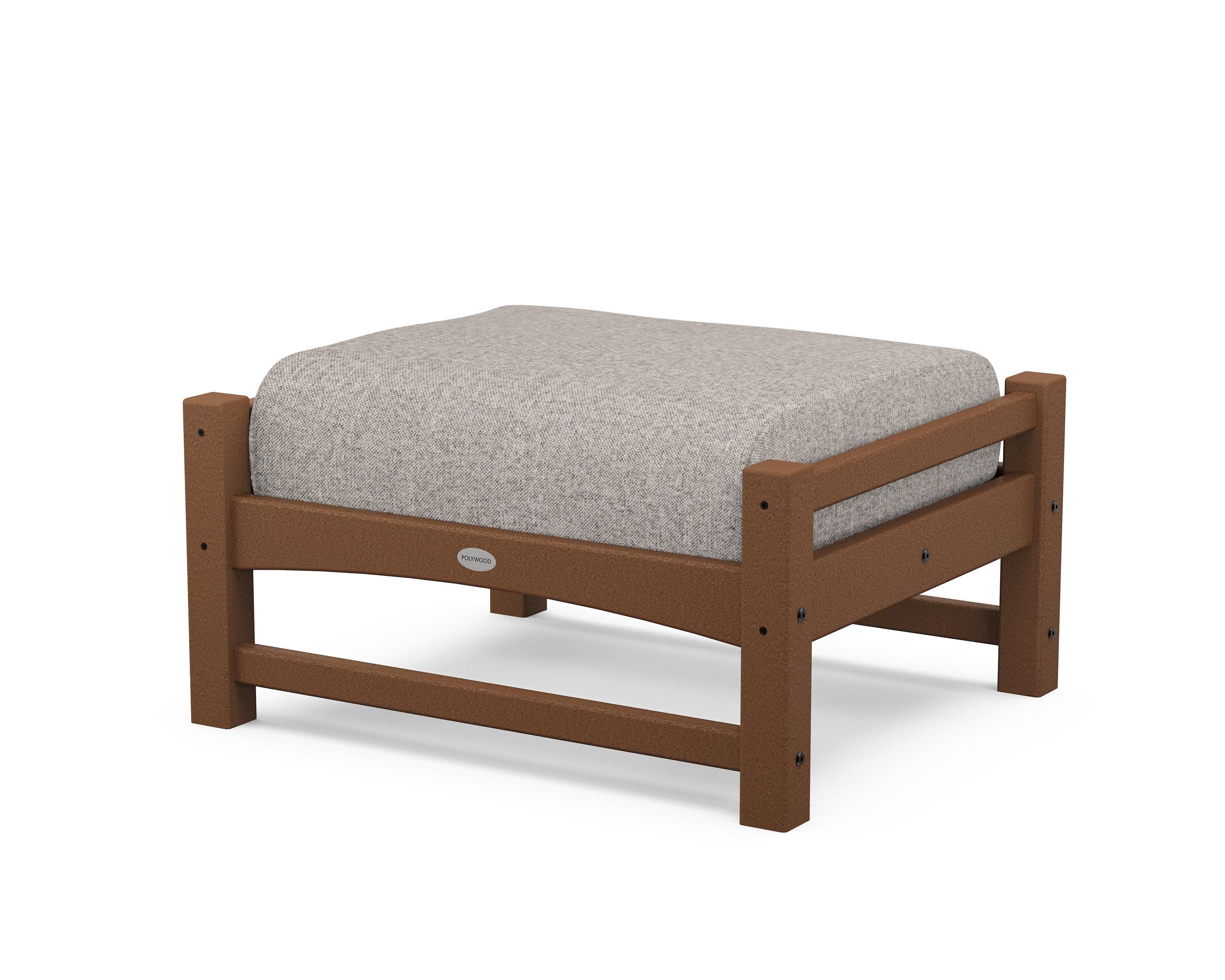 Club Ottoman in Teak / Weathered Tweed