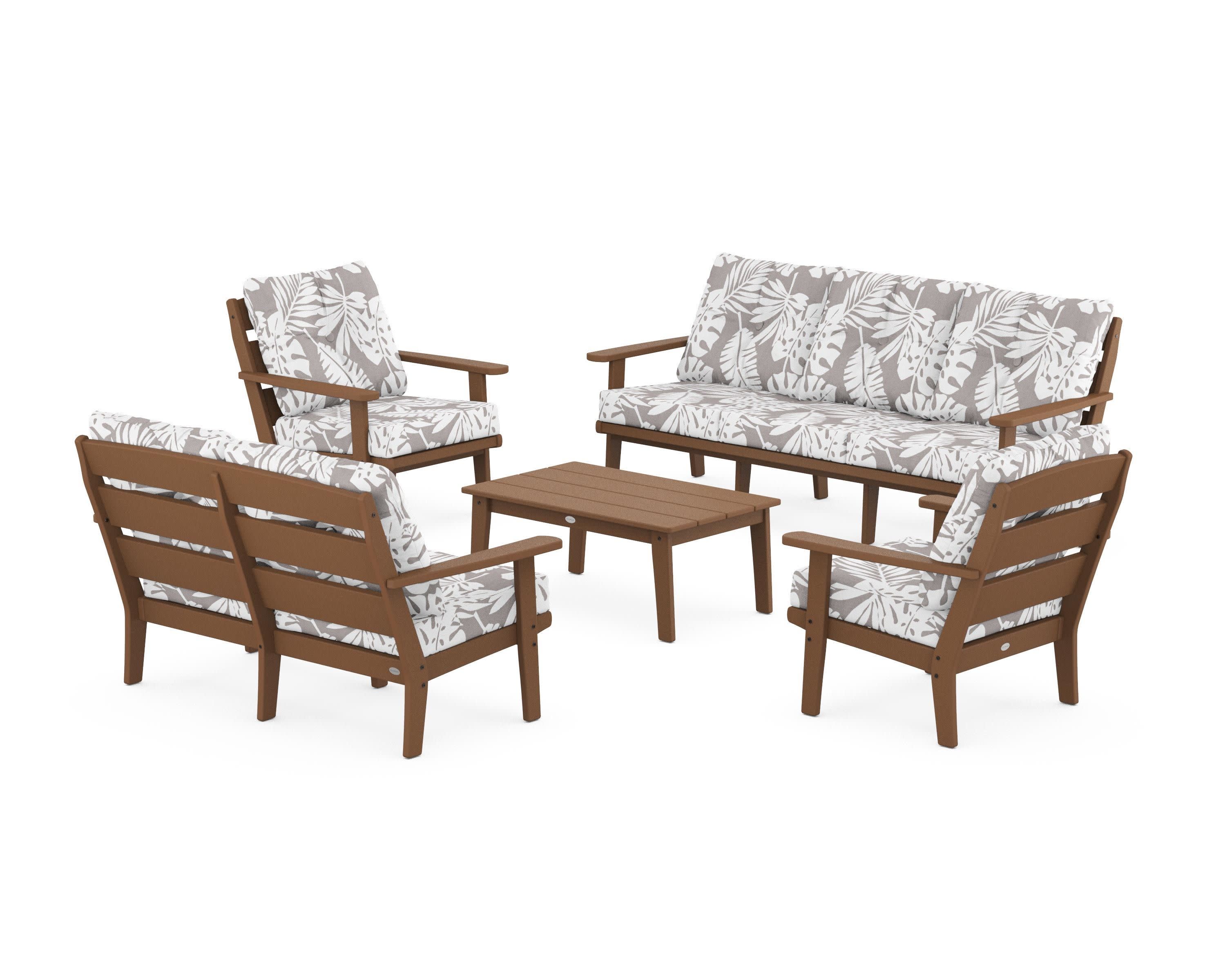 Lakeside 5-Piece Lounge Sofa Set in Teak / Leaf Grey Mist
