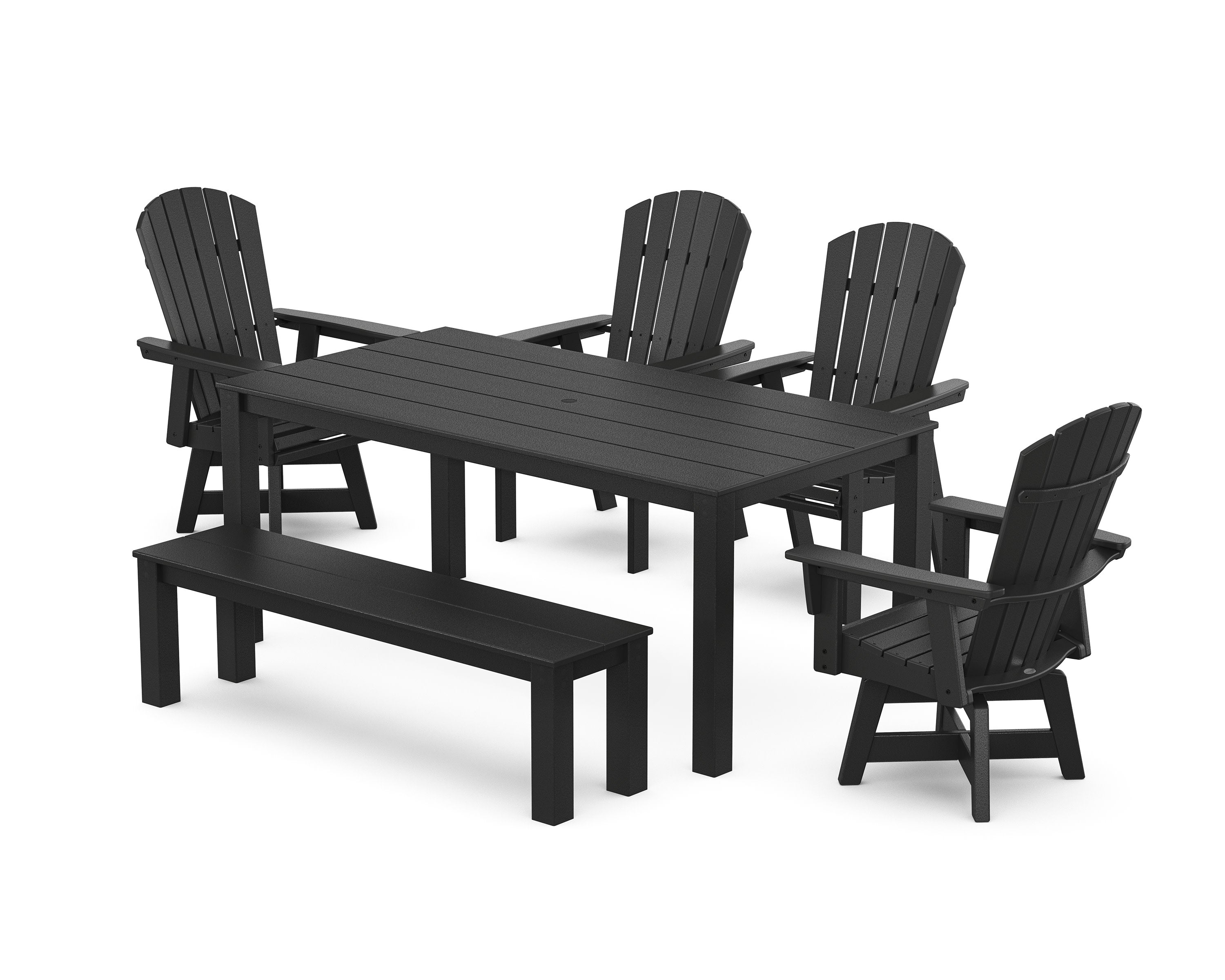 Nautical Curveback Adirondack Swivel 6-Piece Parsons Dining Set with Bench in Black