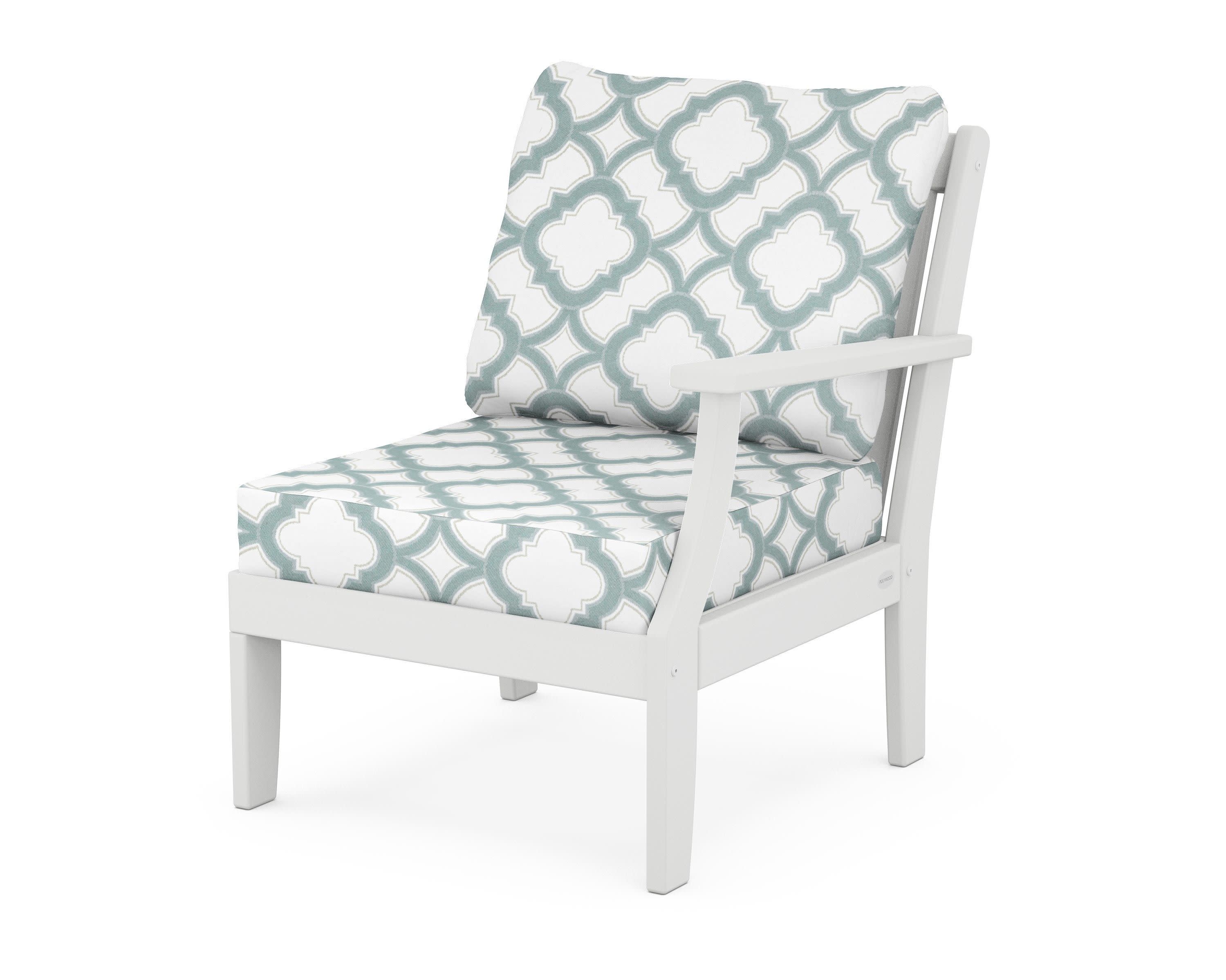 Braxton Modular Right Arm Chair in White / Trellis Glacier Spa