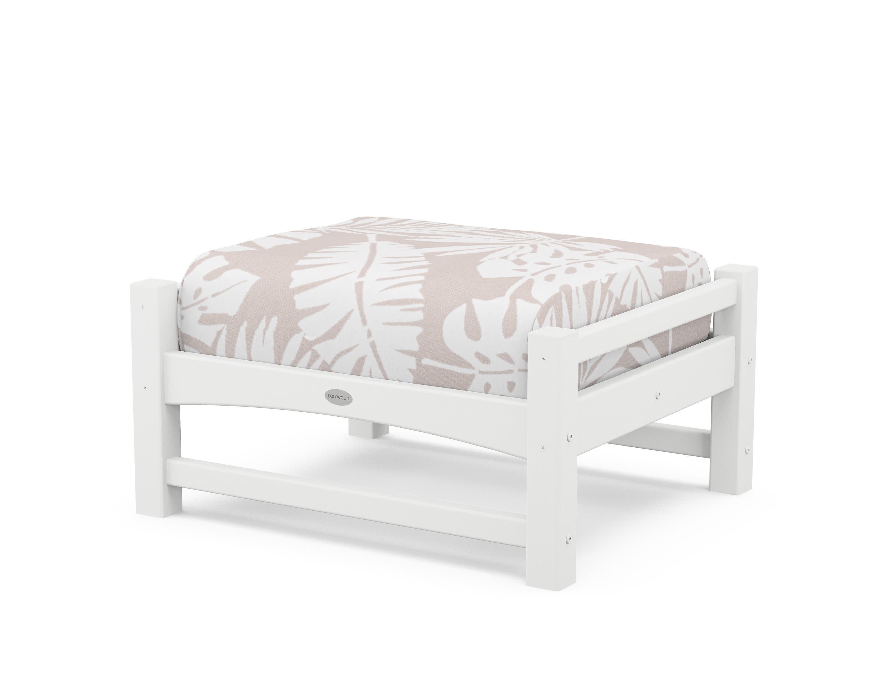 Club Ottoman in White / Leaf Dune Burlap