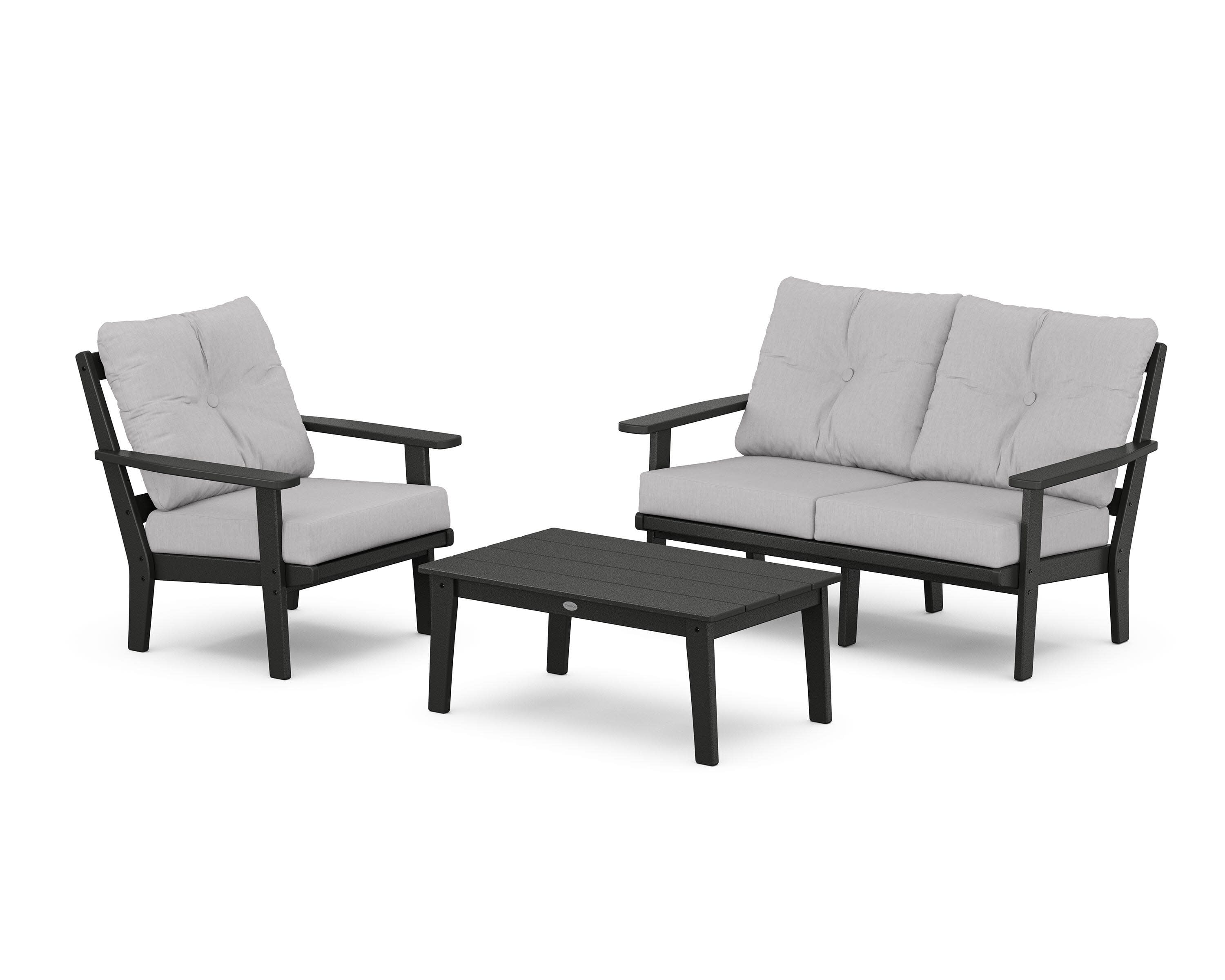 Oxford 3-Piece Deep Seating Set with Loveseat in Black / Granite