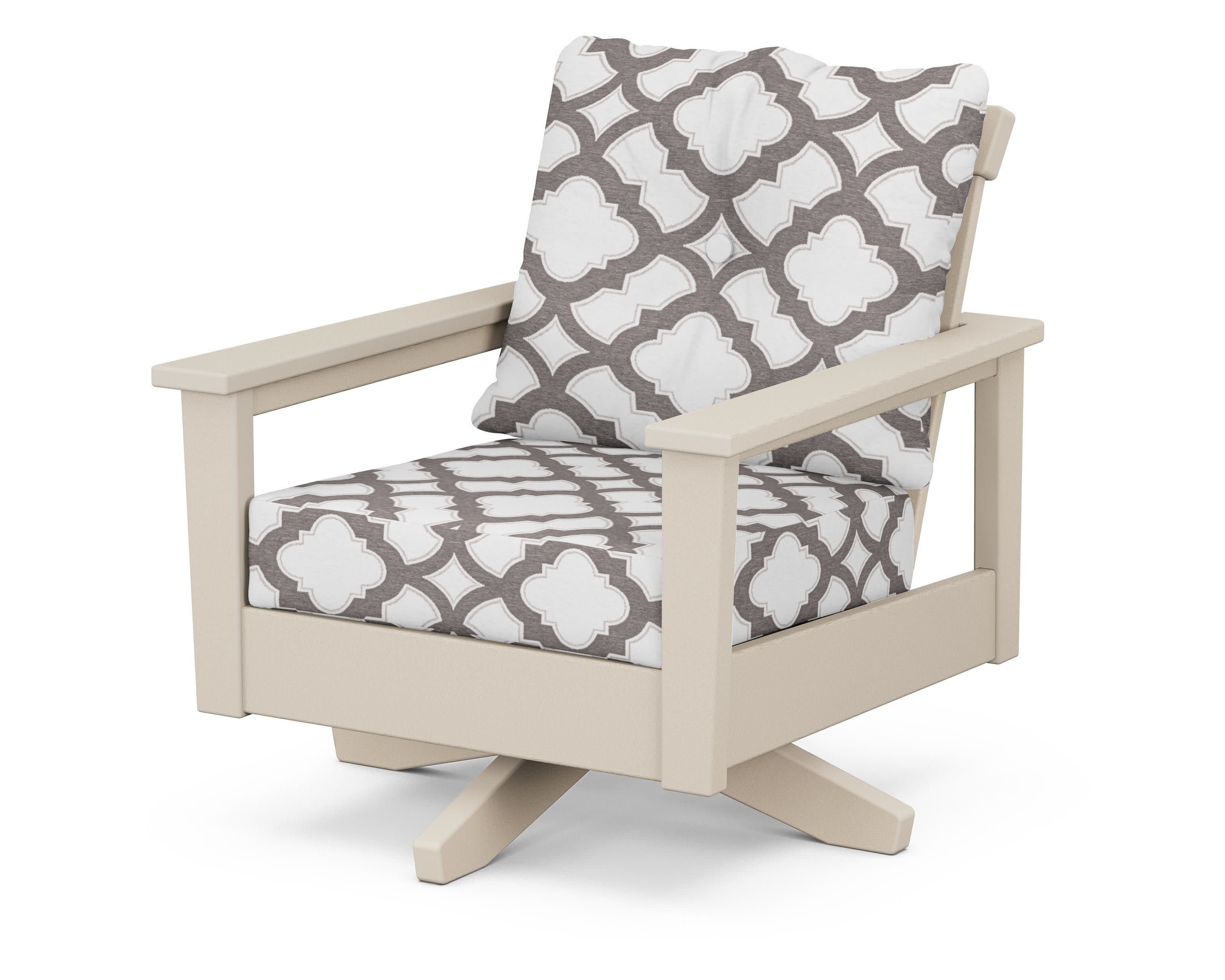 Prescott Deep Seating Swivel Chair in Sand / Trellis Grey Mist