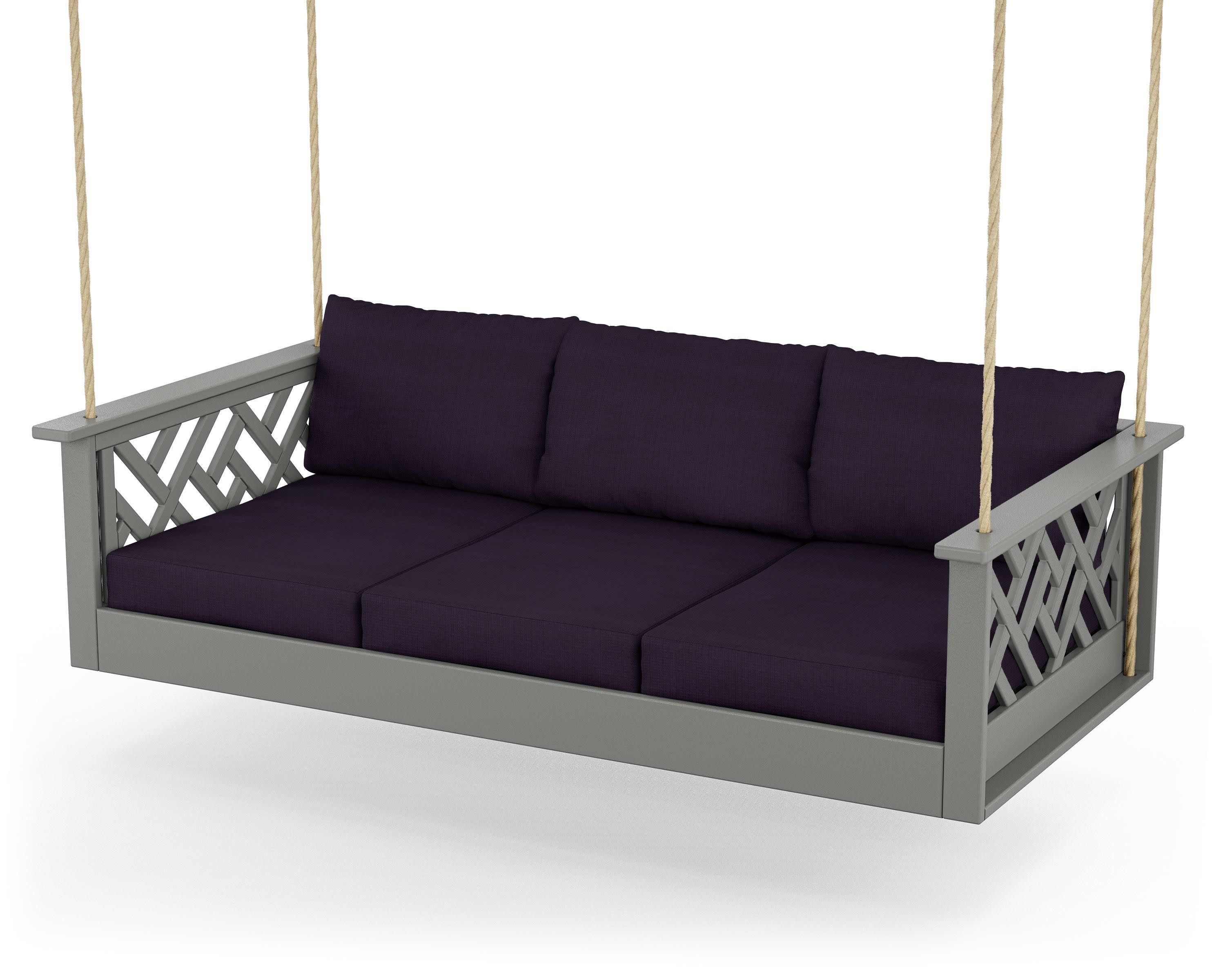Chippendale Daybed Swing in Slate Grey / Navy Linen