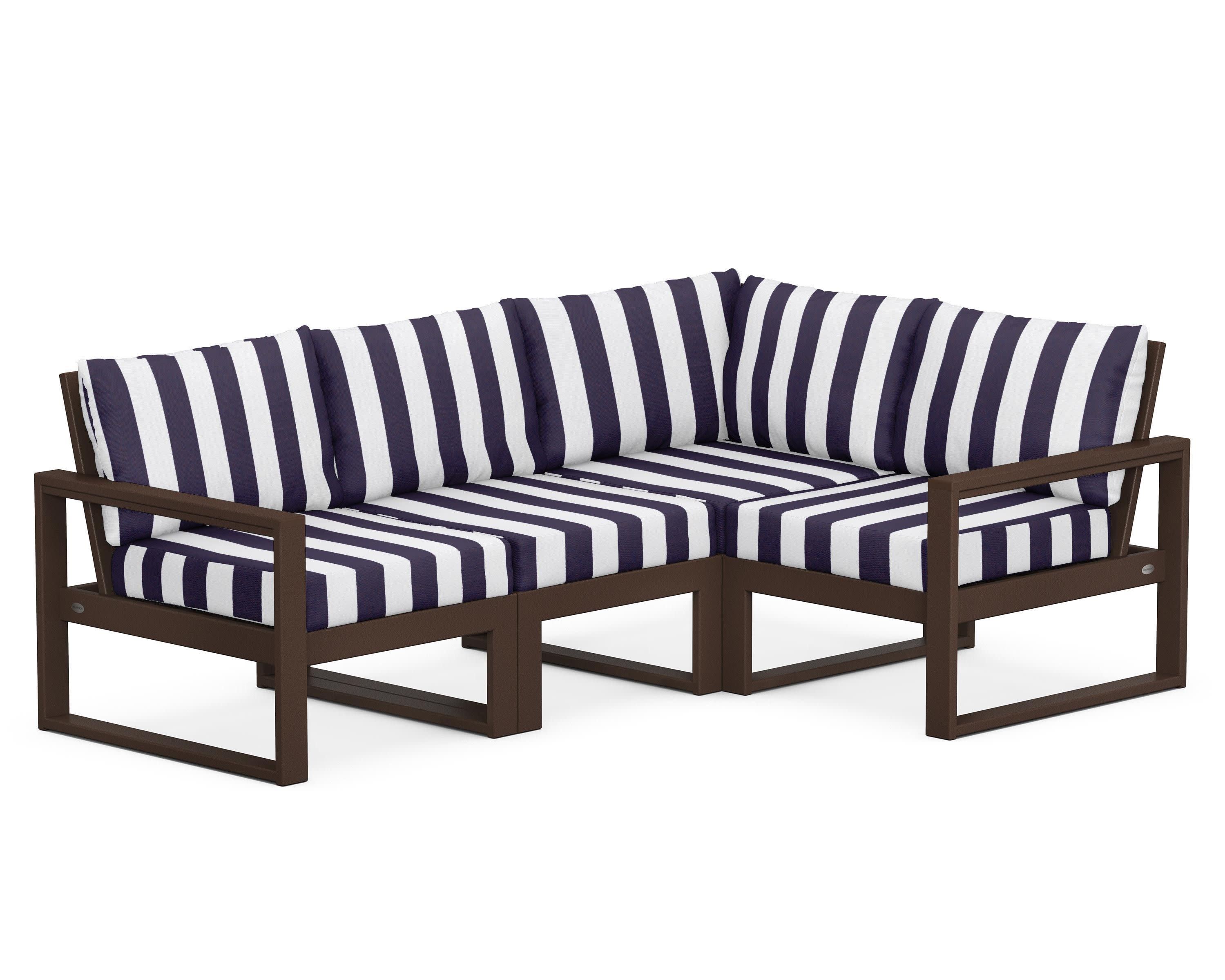 EDGE 4-Piece Modular Deep Seating Set in Mahogany / Cabana Stripe Navy