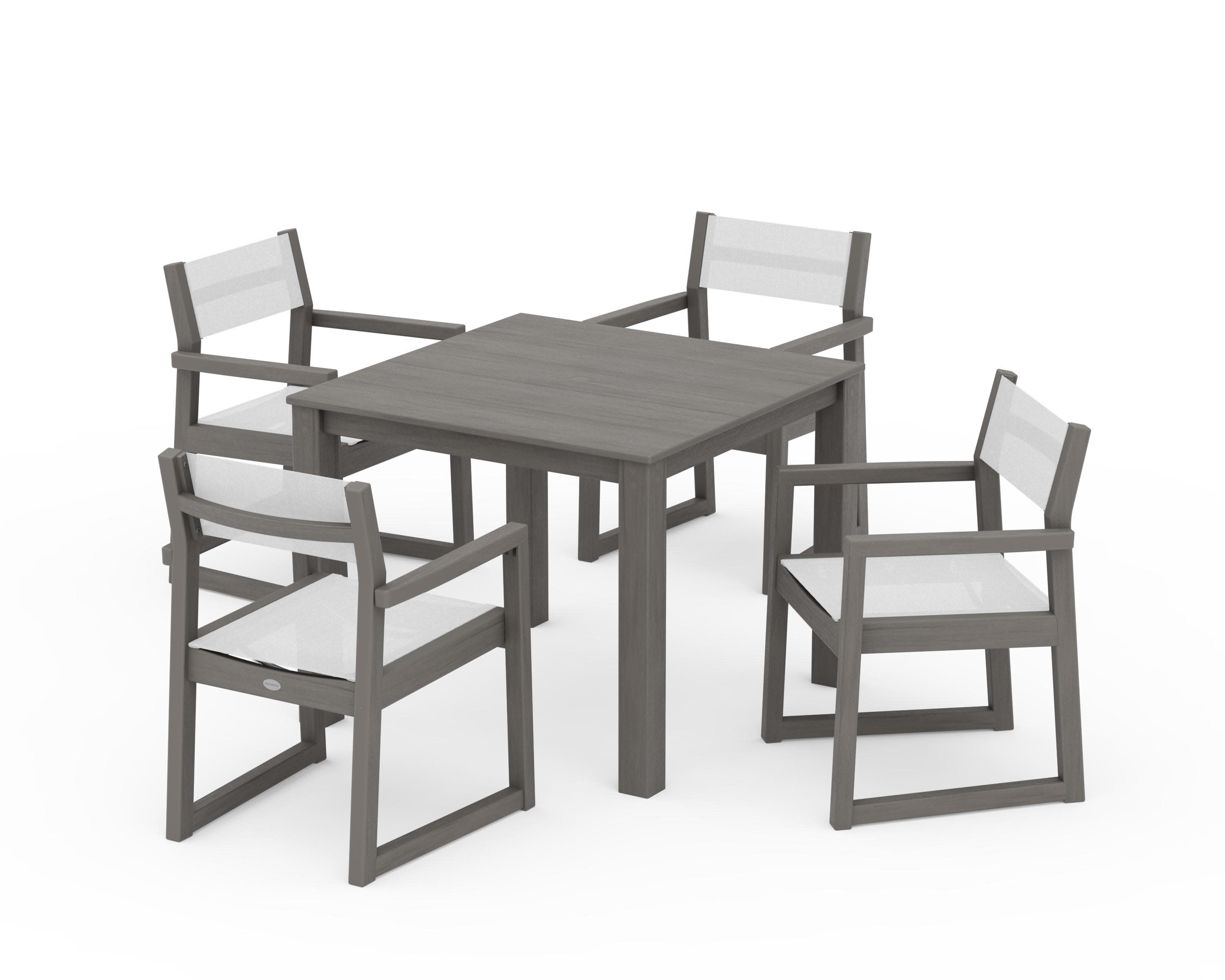 EDGE Sling Arm Chair 5-Piece Parsons Dining Set in Driftwood / White Sling