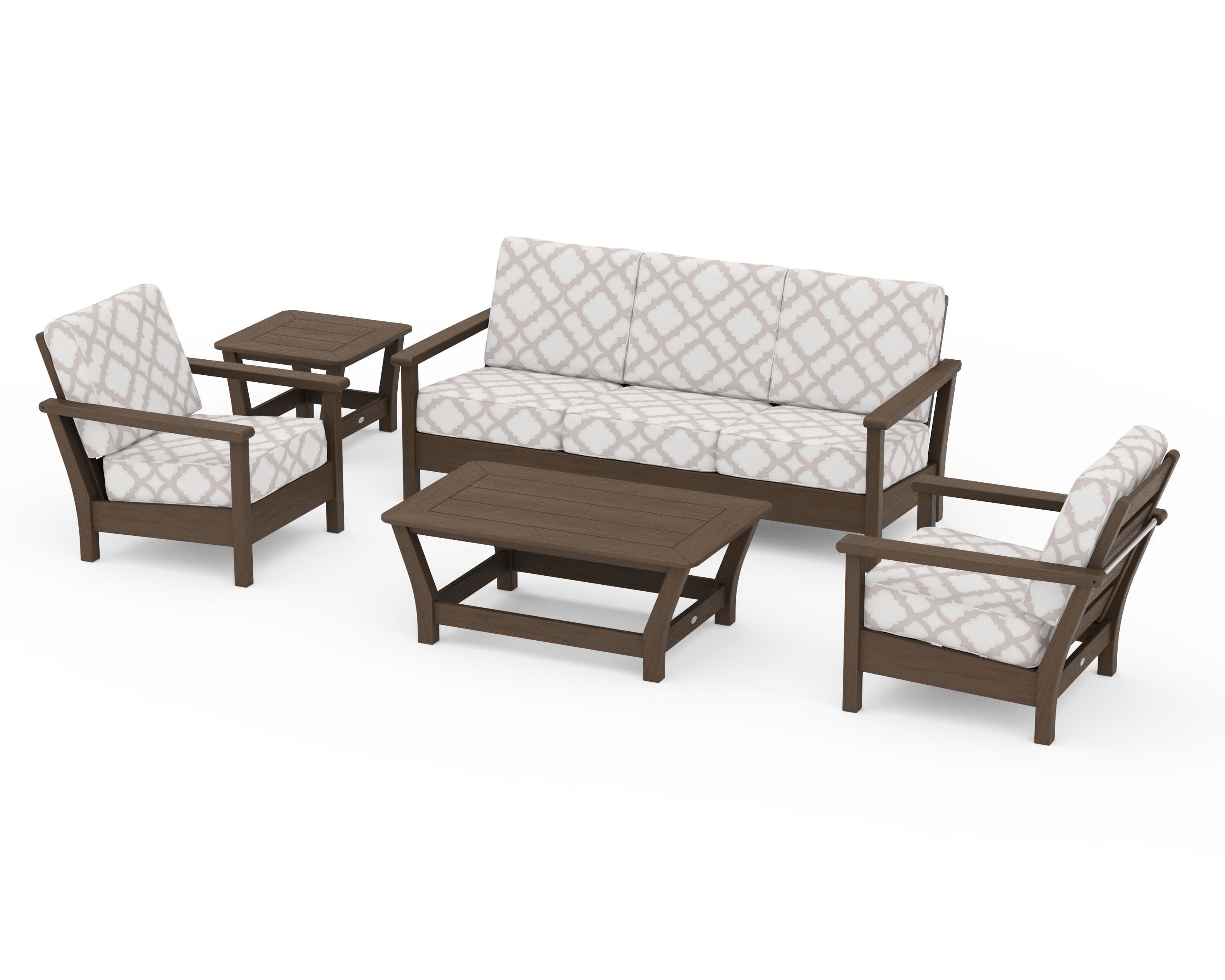Harbour 5-Piece Deep Seating Set in Kona / Trellis Dune Burlap