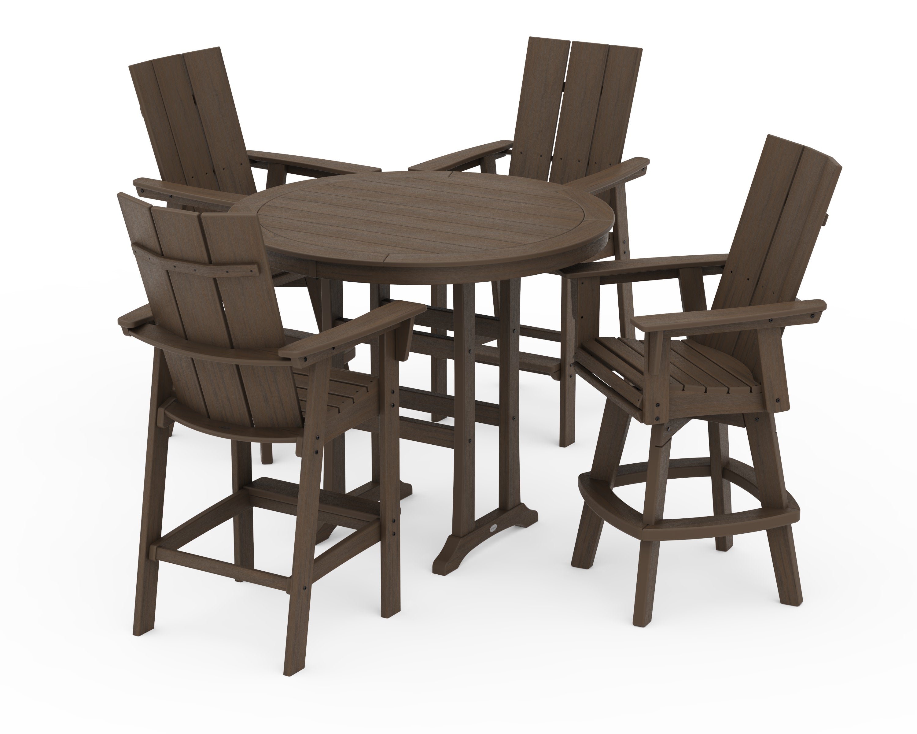 Modern Adirondack 5-Piece Nautical Trestle Round Bar Set with Swivels in Kona