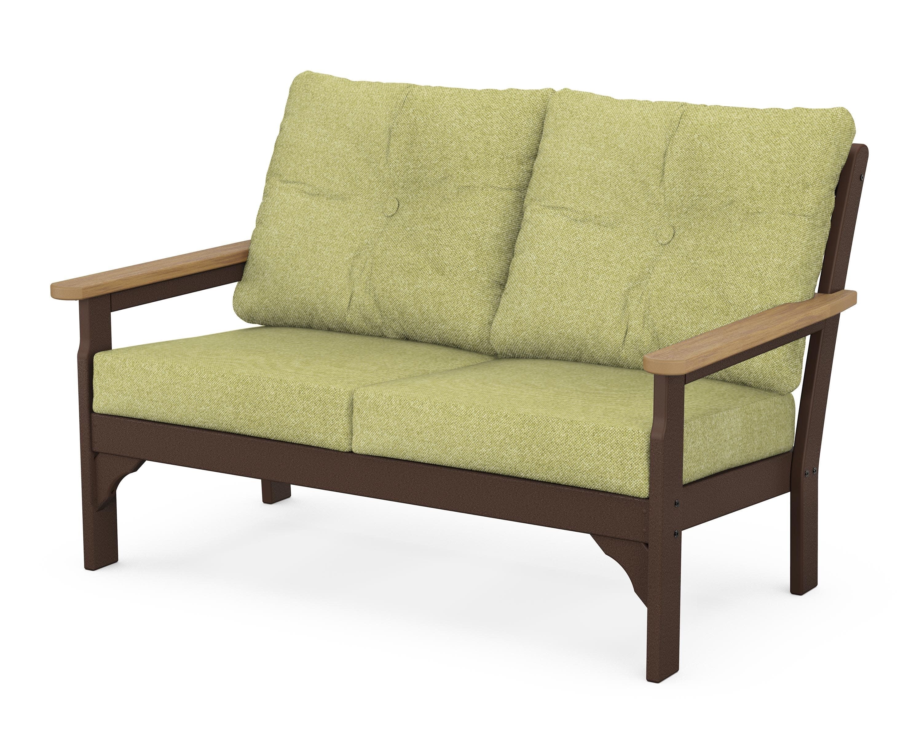 Vineyard Deep Seating Loveseat in Mahogany / Natural / Chartreuse Boucle