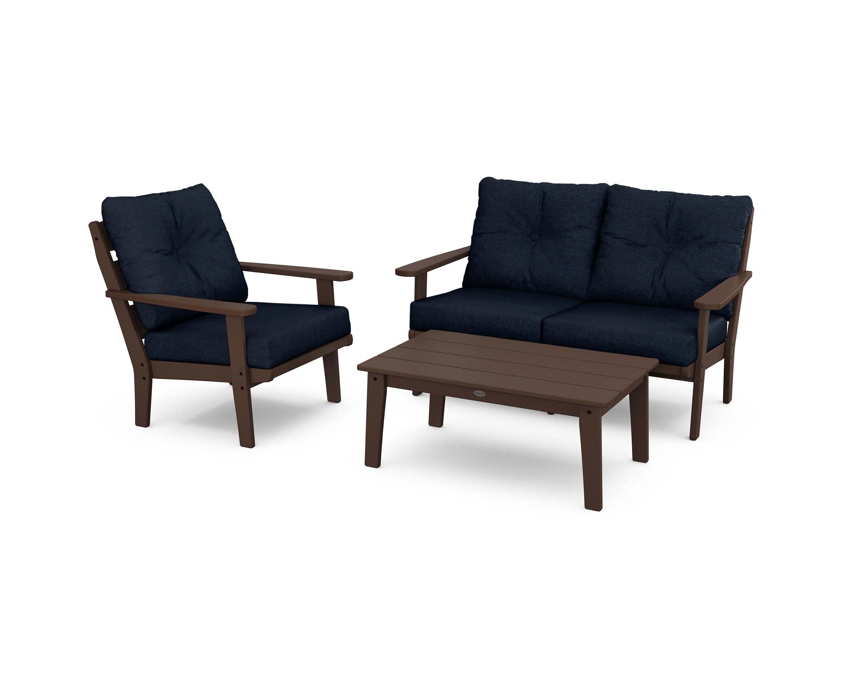 Lakeside 3-Piece Deep Seating Set in Mahogany / Marine Indigo