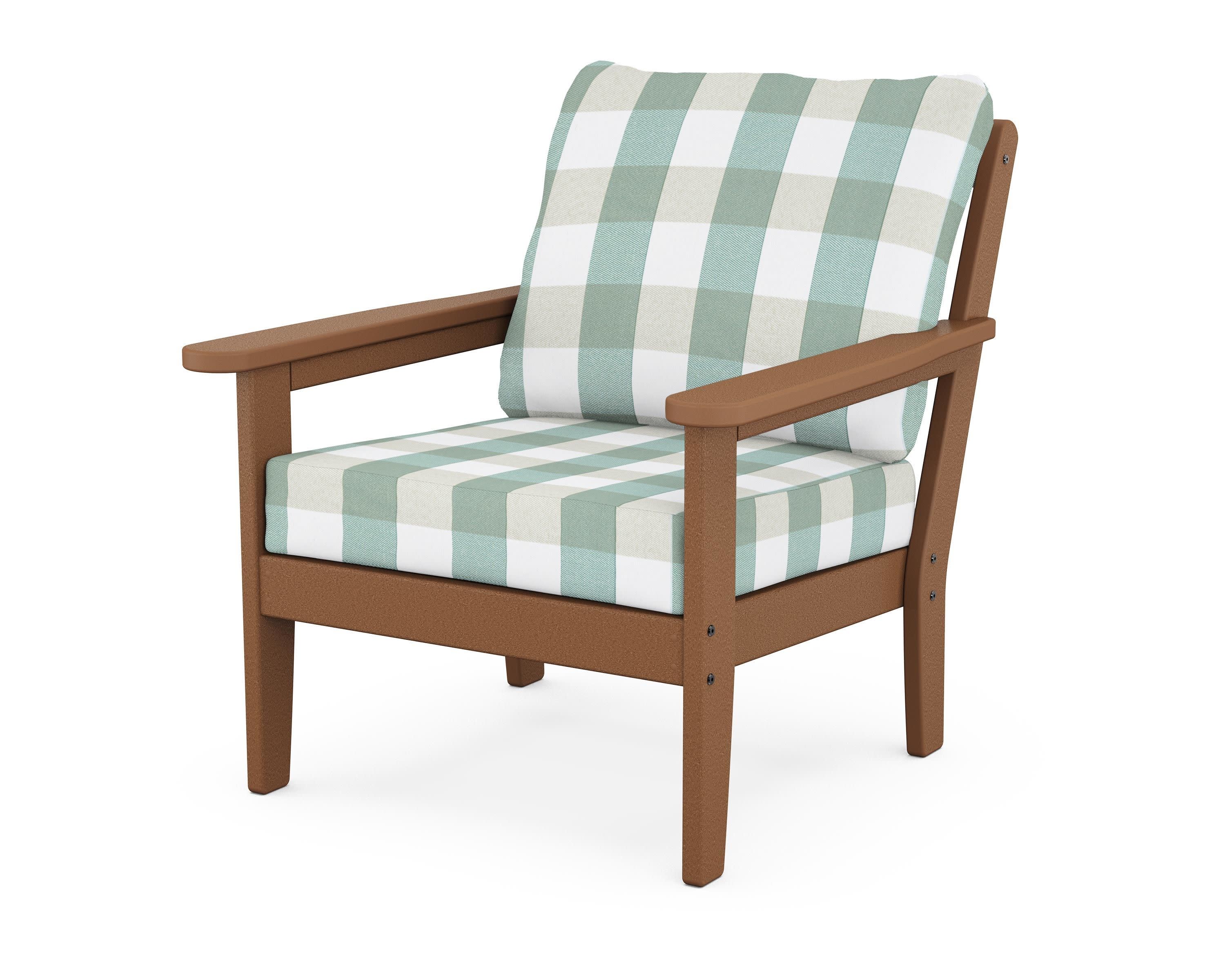 Cottage Deep Seating Chair in Teak / Buffalo Plaid Glacier Spa