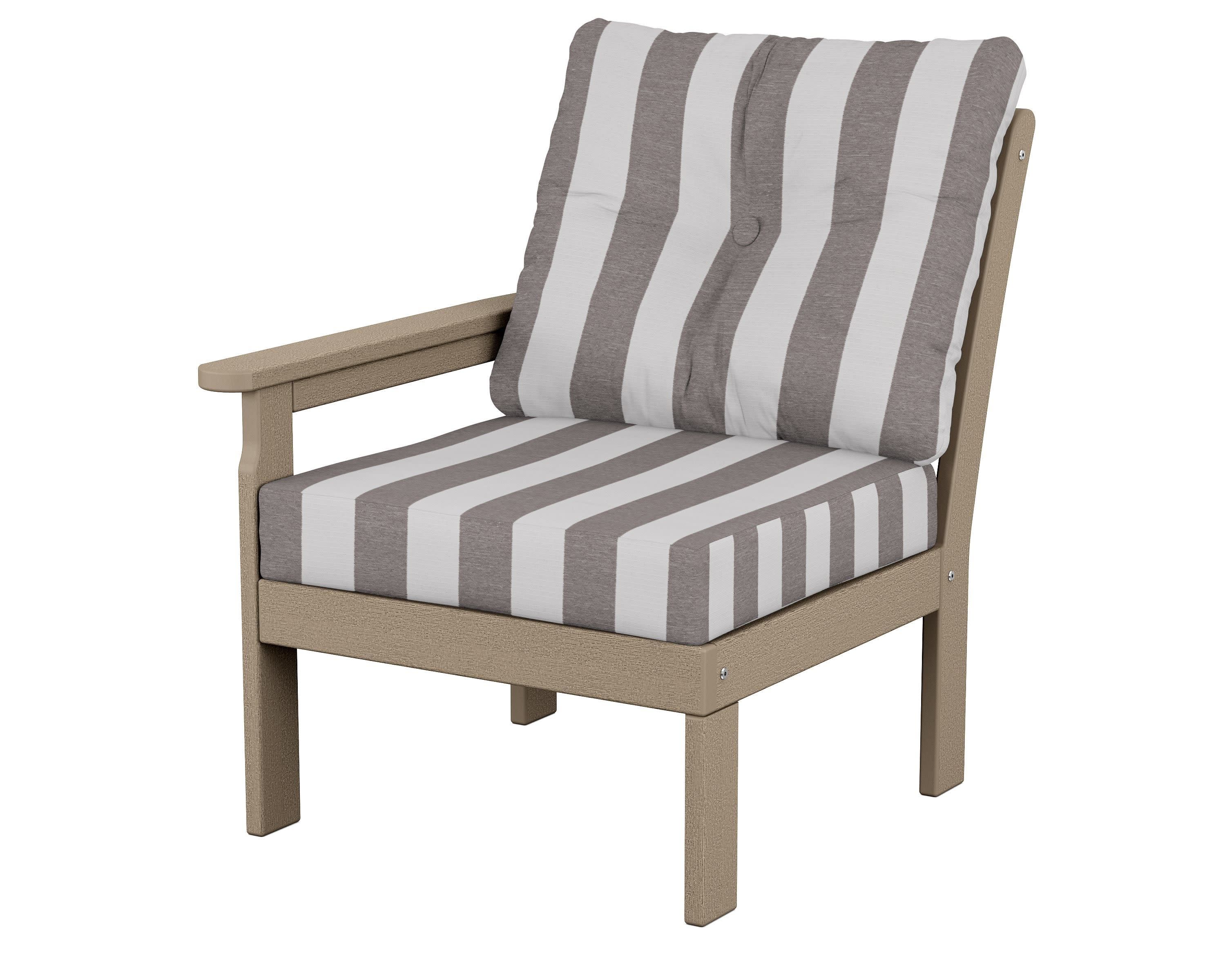 Vineyard Modular Left Arm Chair in Vintage Sahara / Cabana Stripe Grey Mist