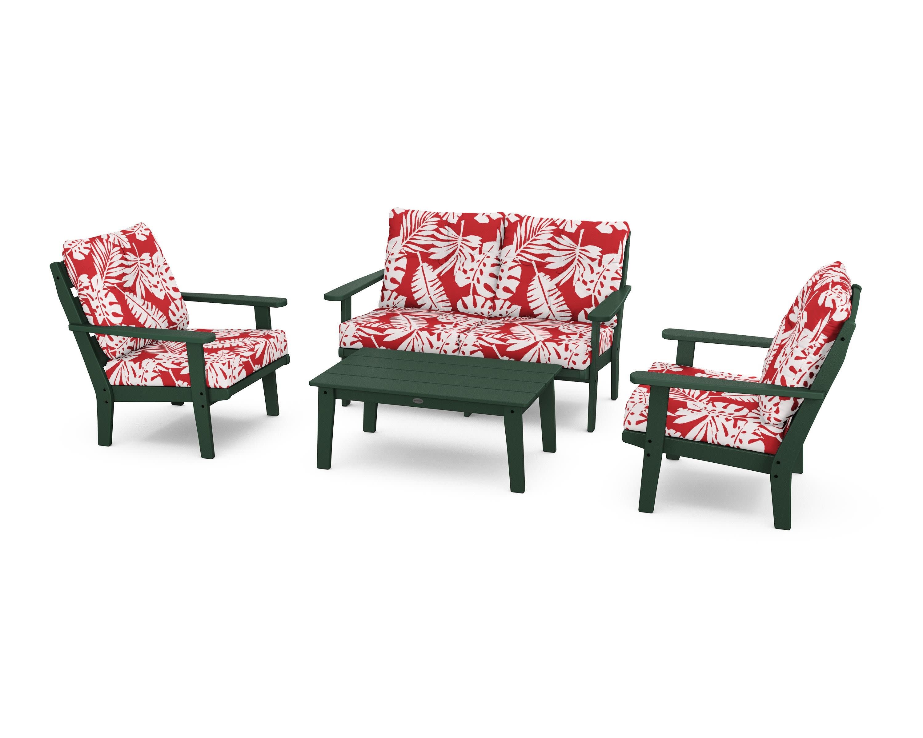 Lakeside 4-Piece Deep Seating Set in Green / Leaf Crimson