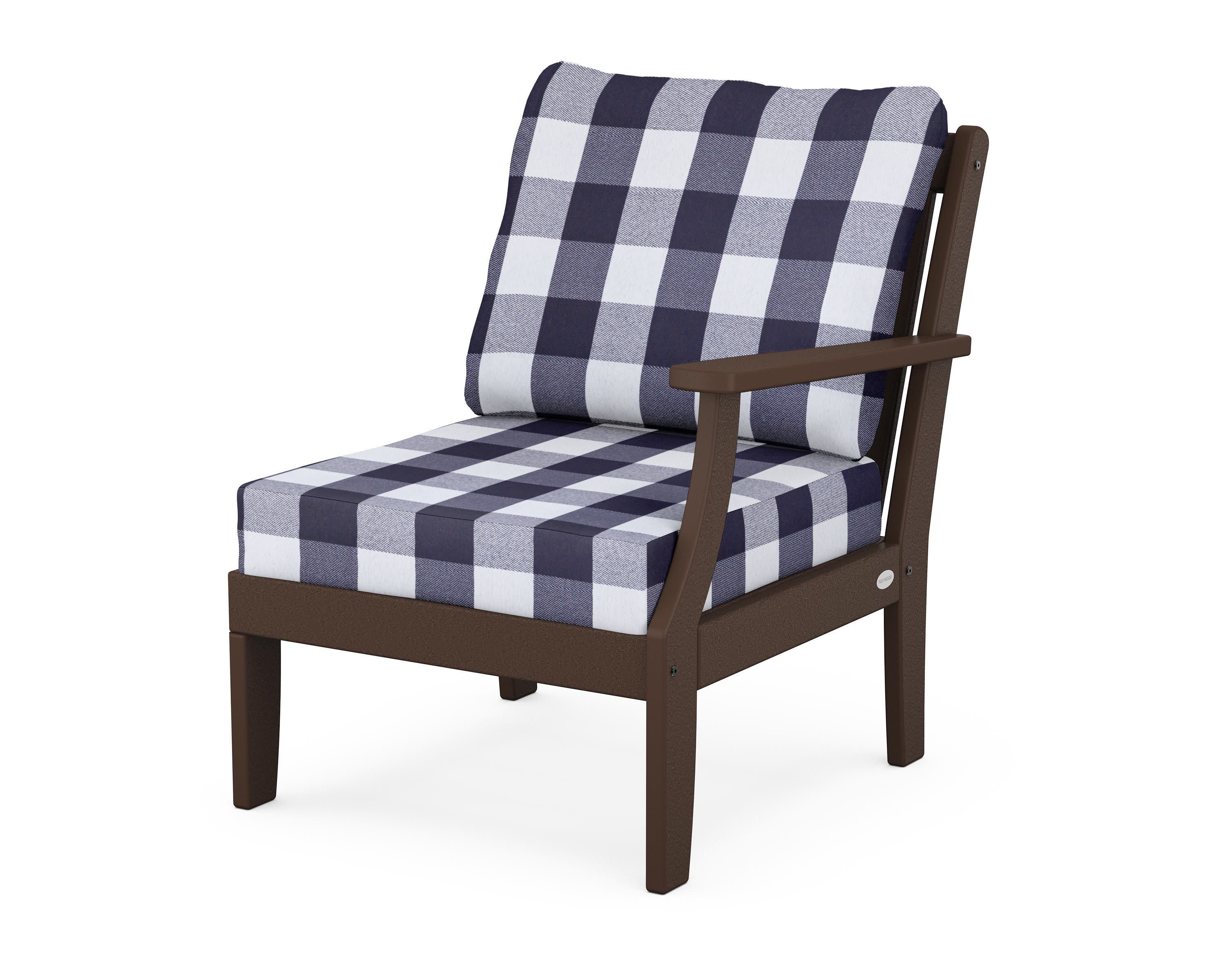 Braxton Modular Right Arm Chair in Mahogany / Buffalo Plaid Navy
