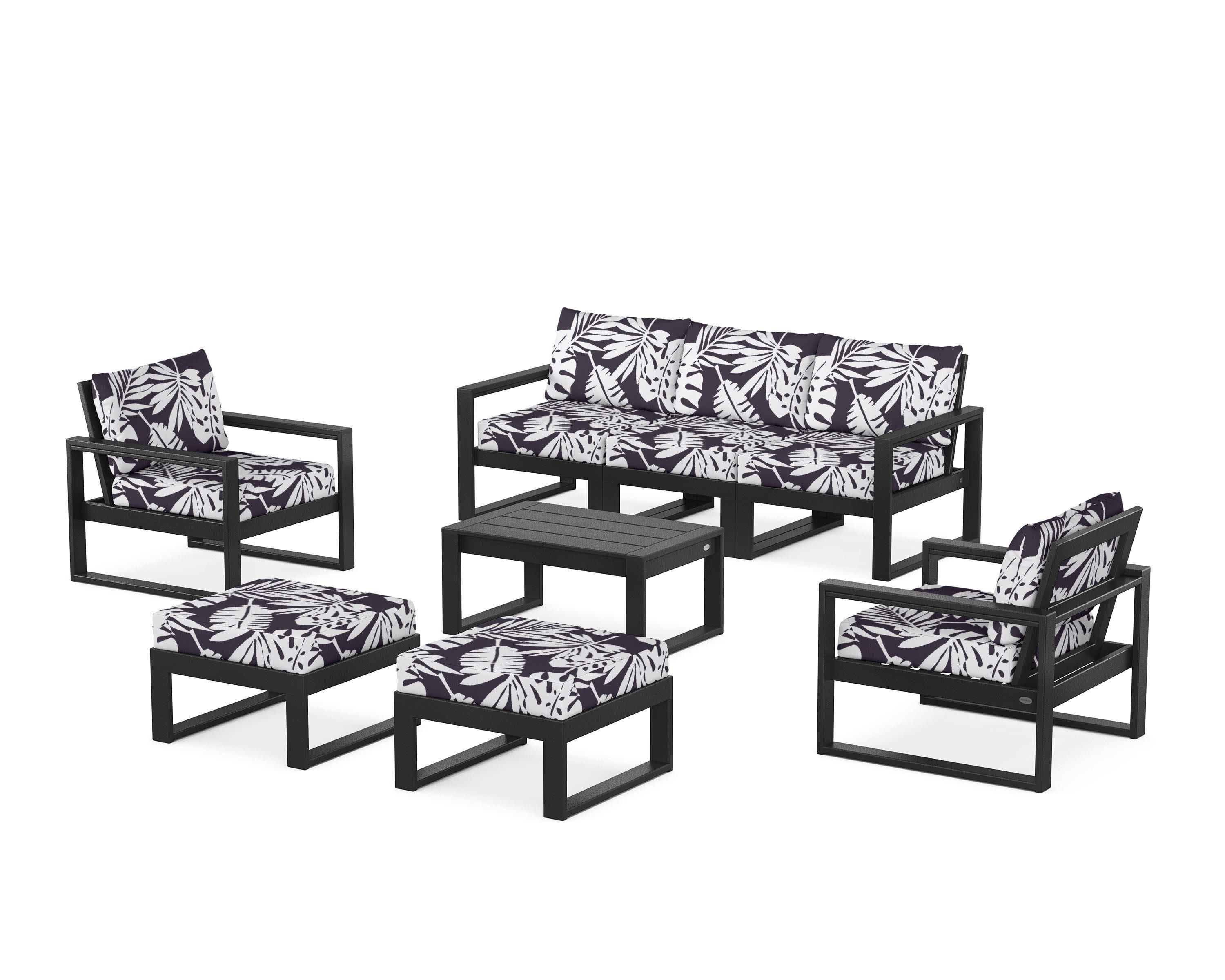 EDGE Sectional 8-Piece Lounge Sofa Set in Black / Leaf Navy