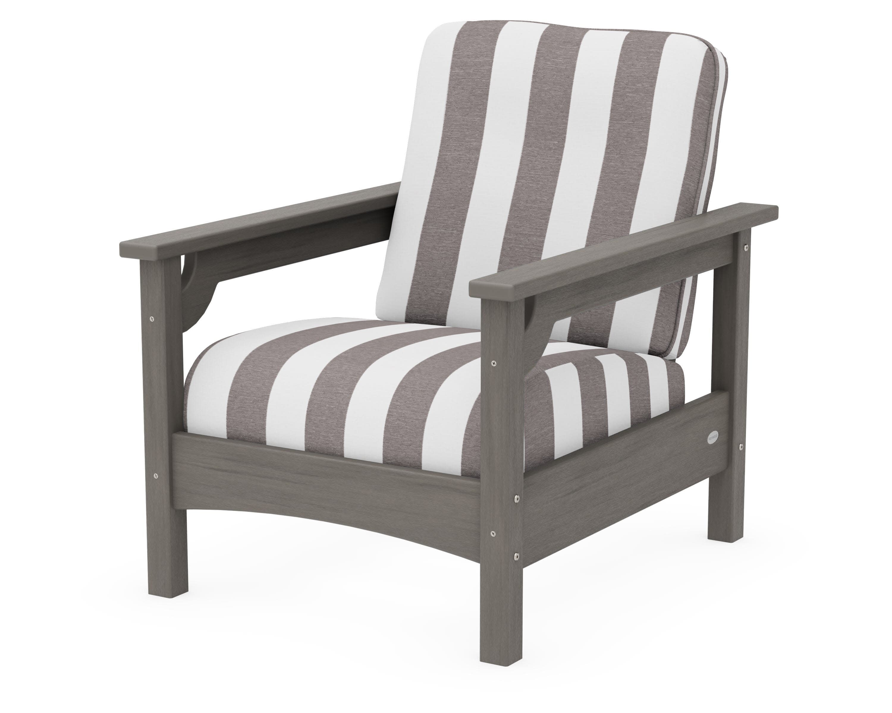 Club Chair in Driftwood / Cabana Stripe Grey Mist
