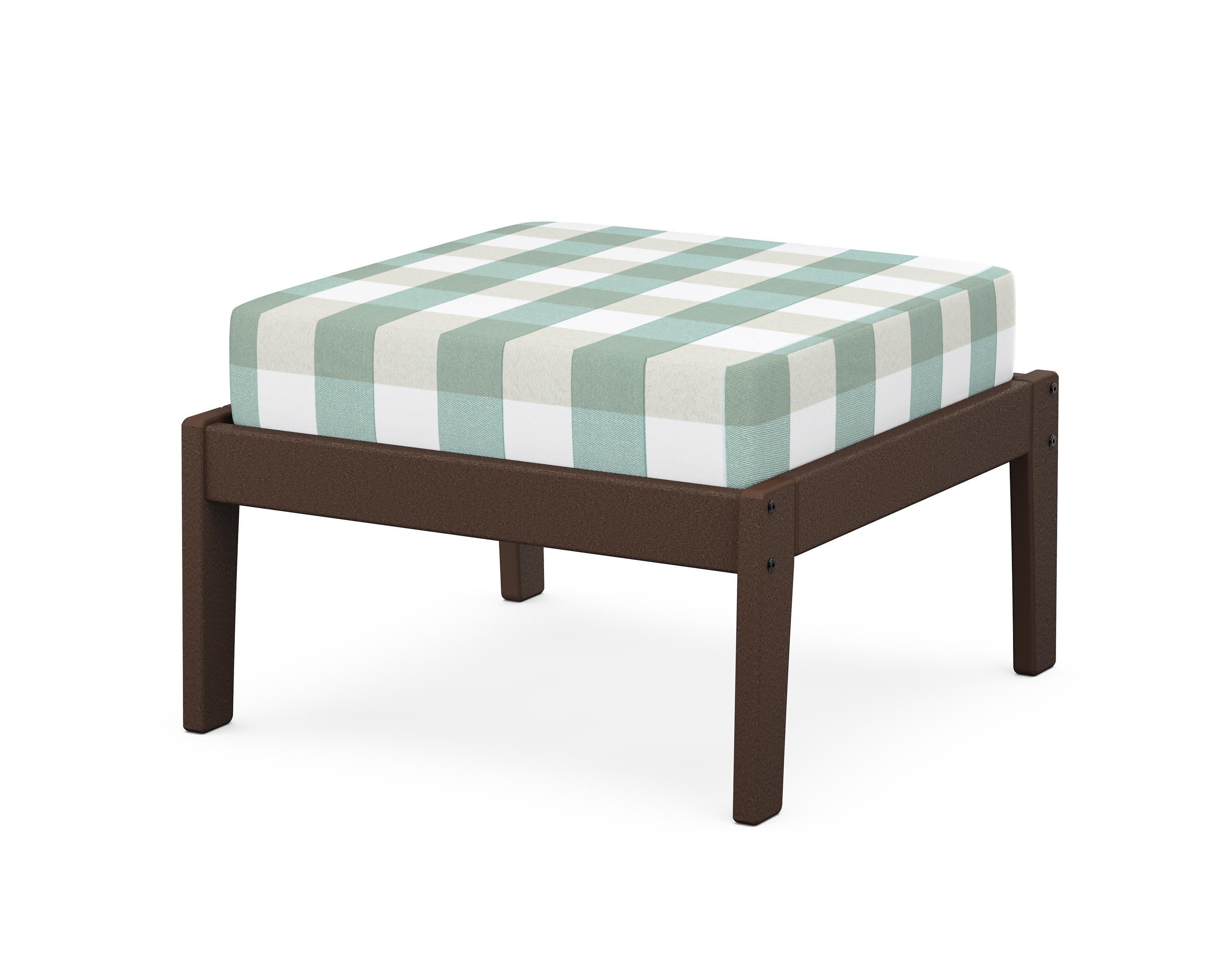 Deep Seating Ottoman in Mahogany / Buffalo Plaid Glacier Spa