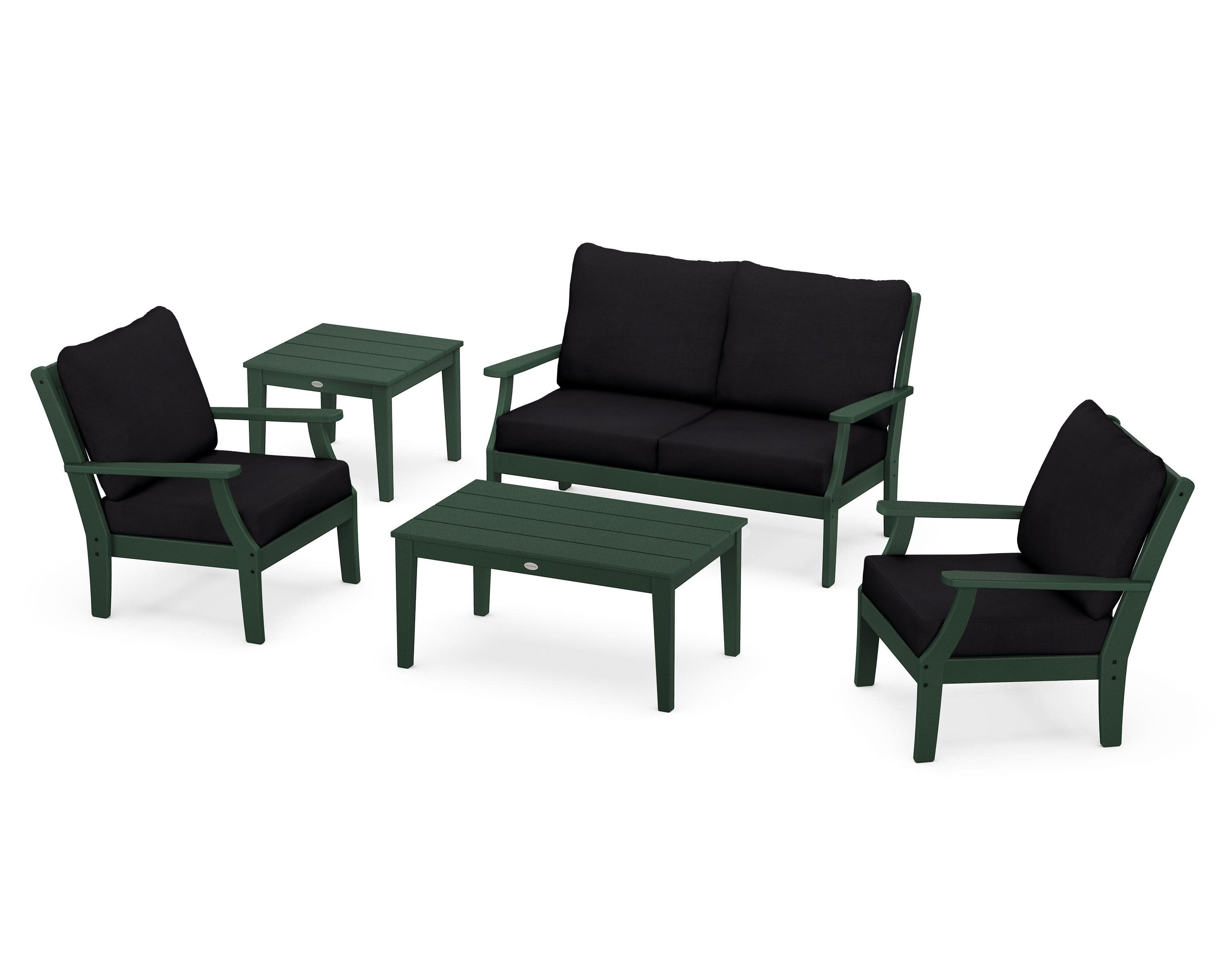 Braxton 5-Piece Deep Seating Set in Green / Midnight Linen