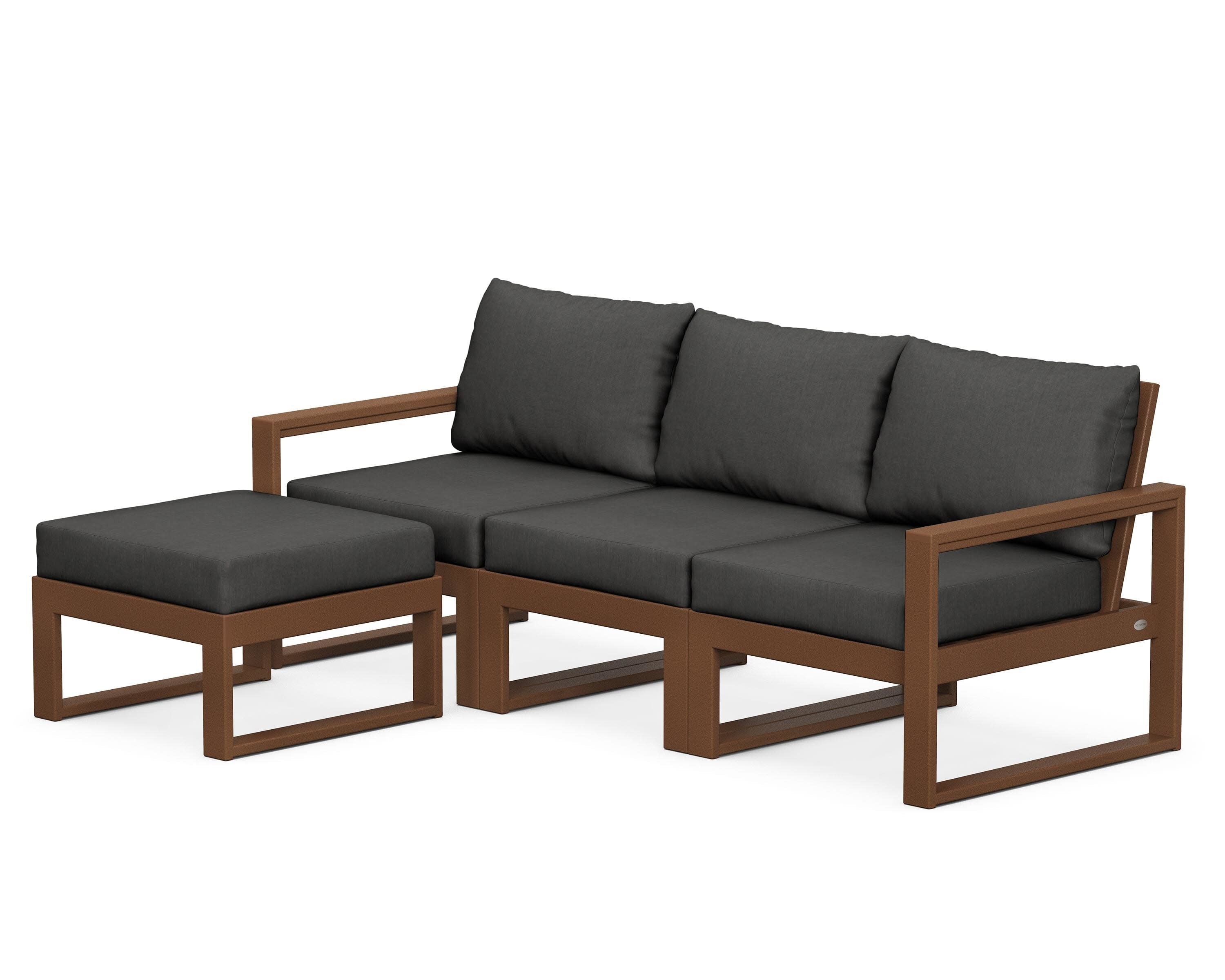 EDGE 4-Piece Modular Deep Seating Set with Ottoman in Teak / Spectrum Carbon