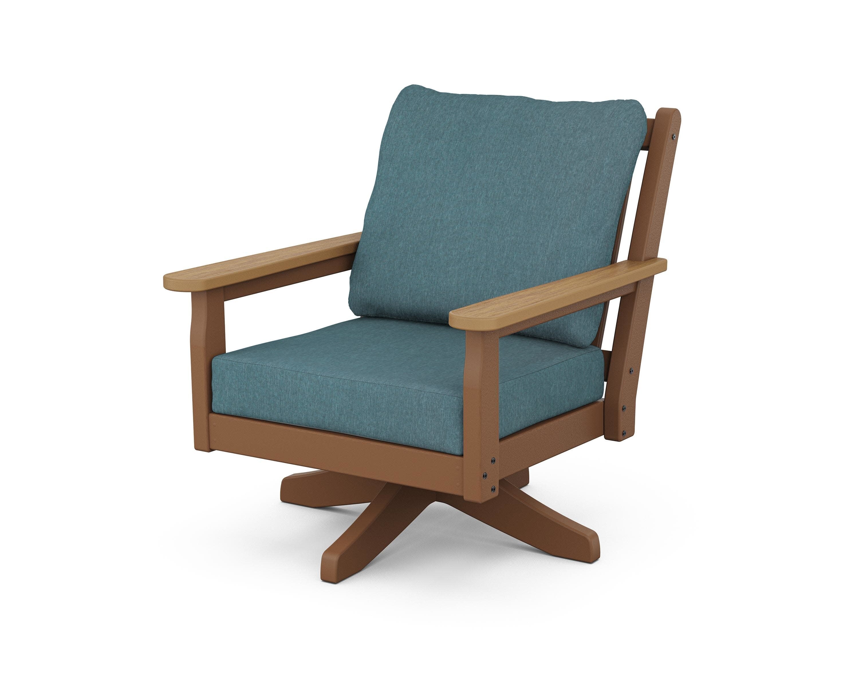Chippendale Deep Seating Swivel Chair in Teak / Natural / Ocean Teal