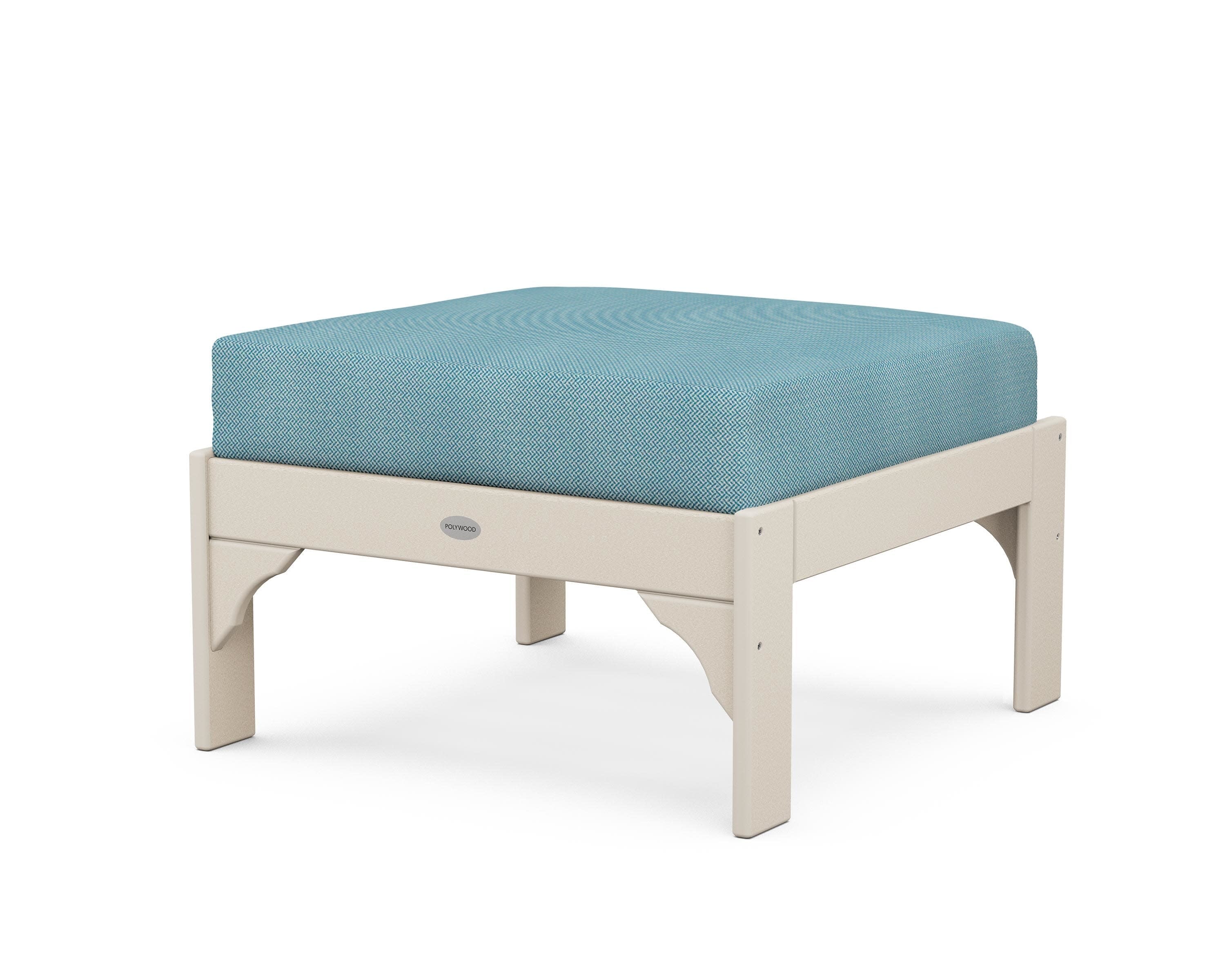 Vineyard Deep Seating Ottoman in Sand / Lattice Sky Blue