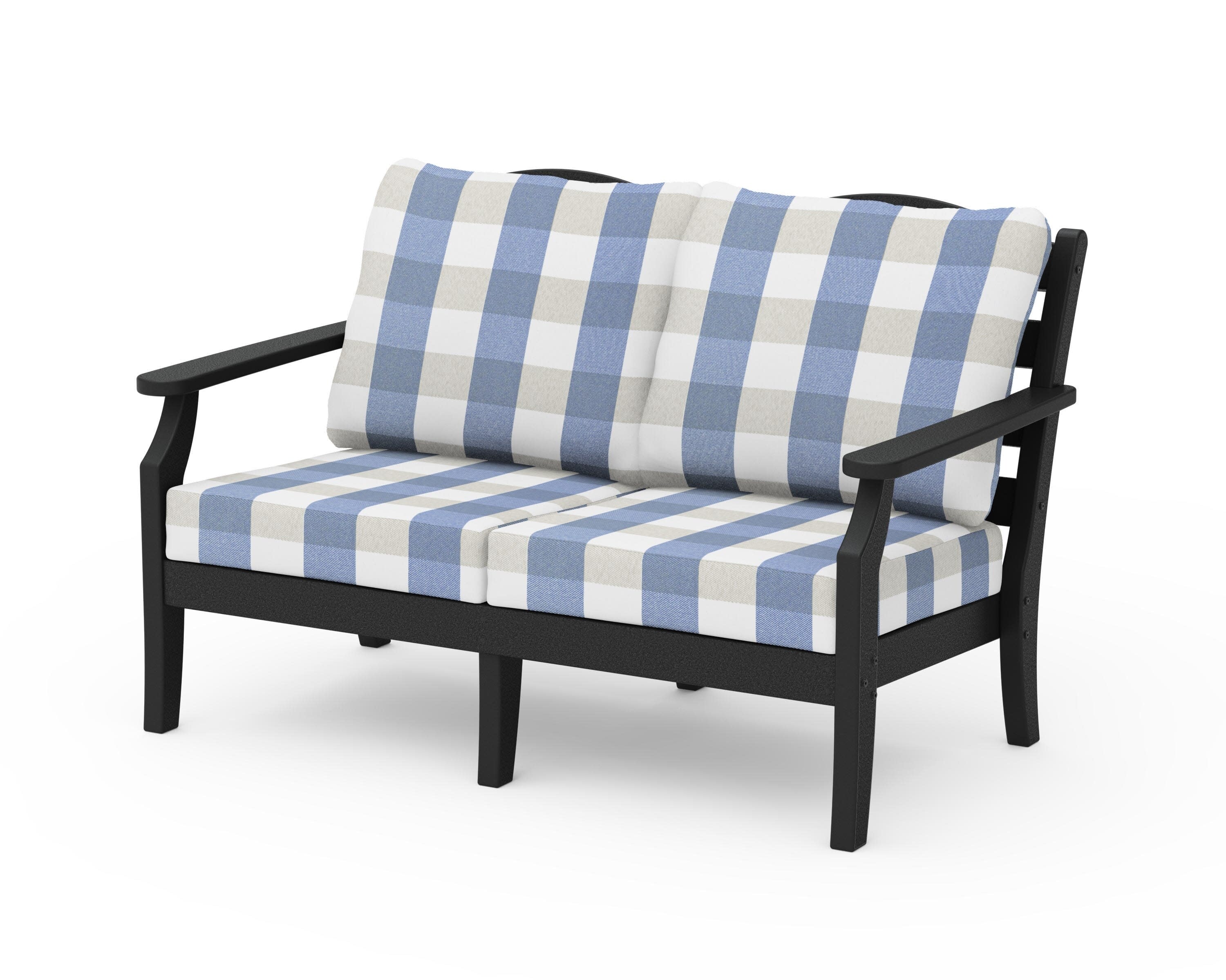 Savannah Deep Seating Loveseat in Black / Buffalo Plaid Sky Blue