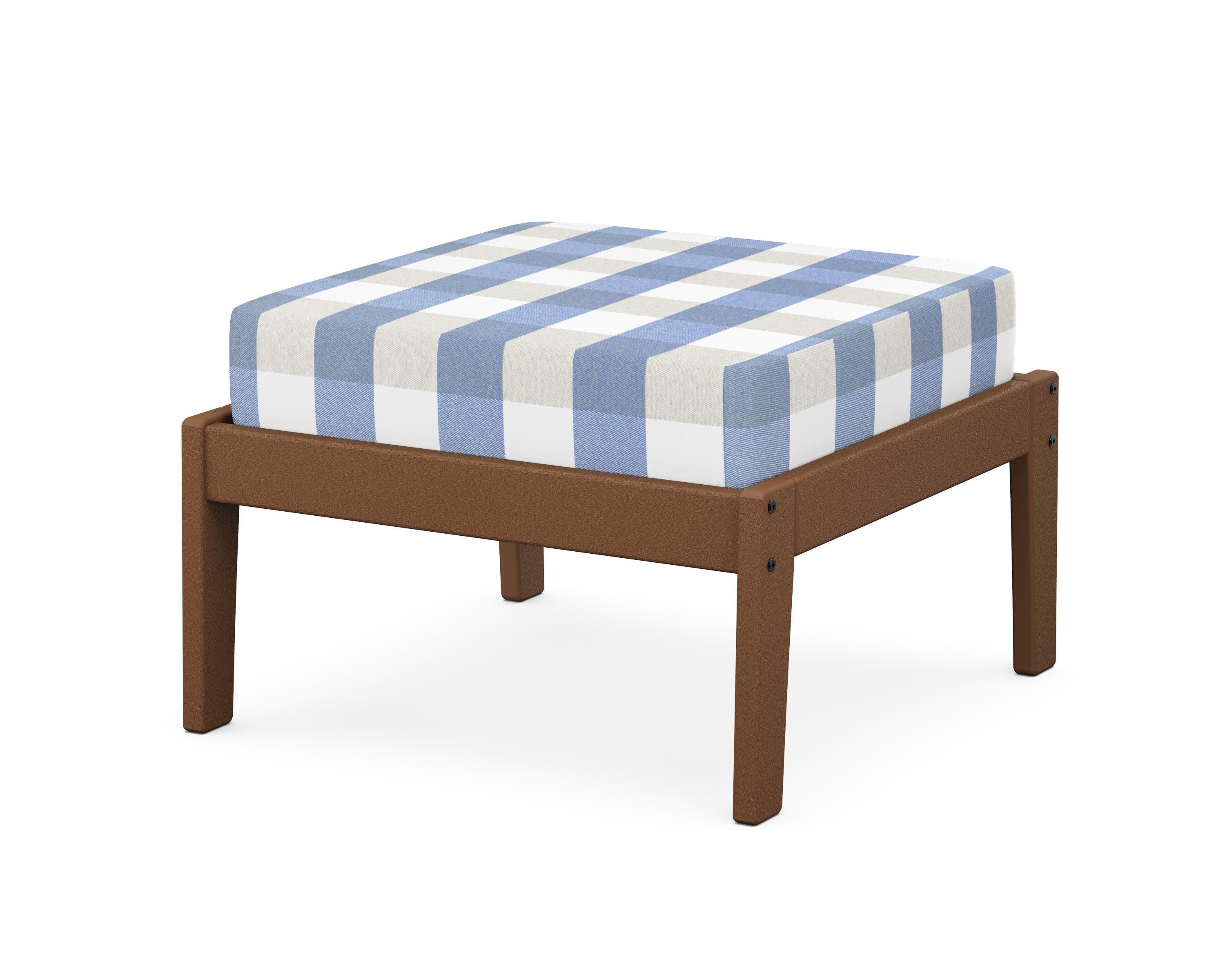 Deep Seating Ottoman in Teak / Buffalo Plaid Sky Blue