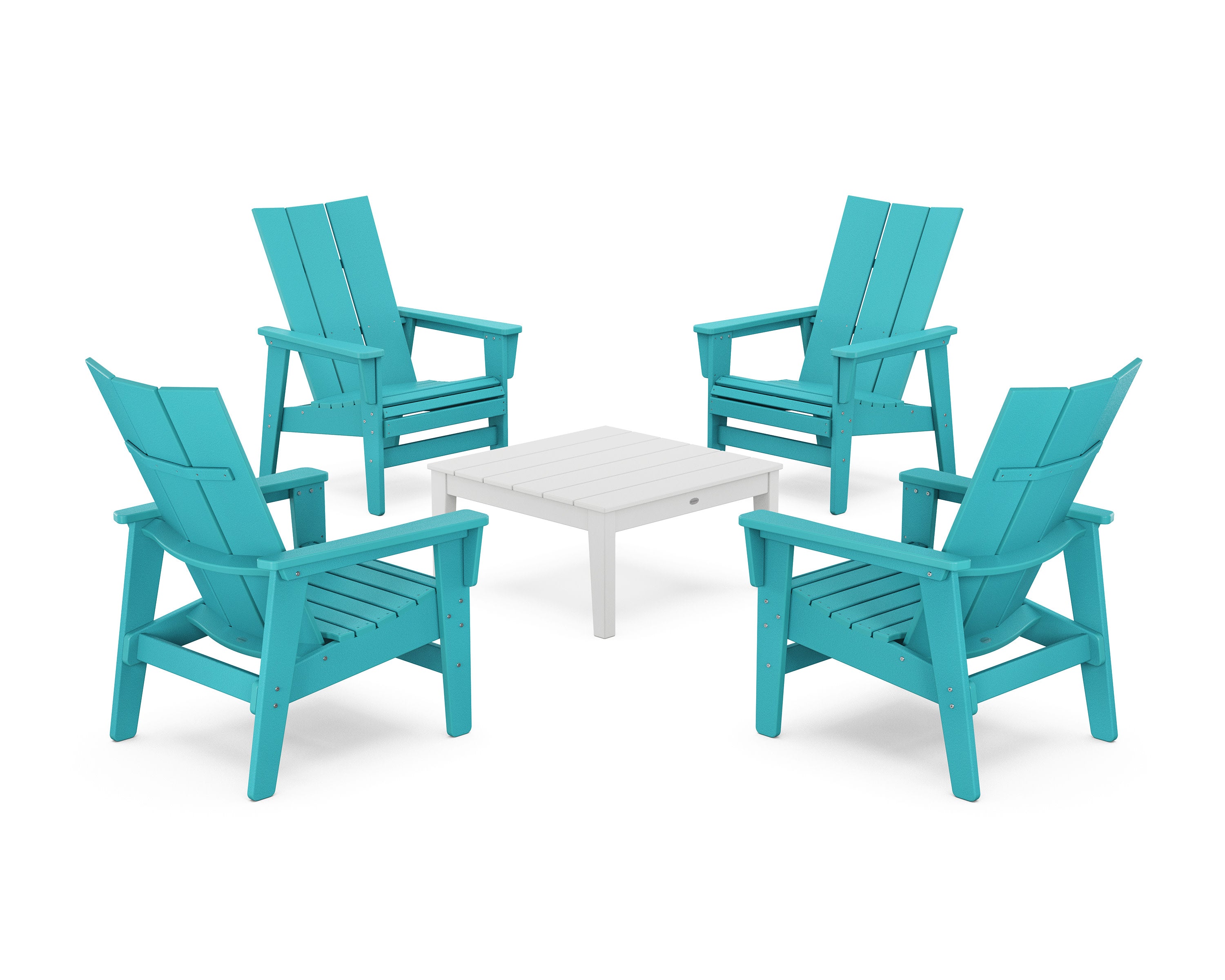 5-Piece Modern Grand Upright Adirondack Chair Conversation Group in Aruba / White