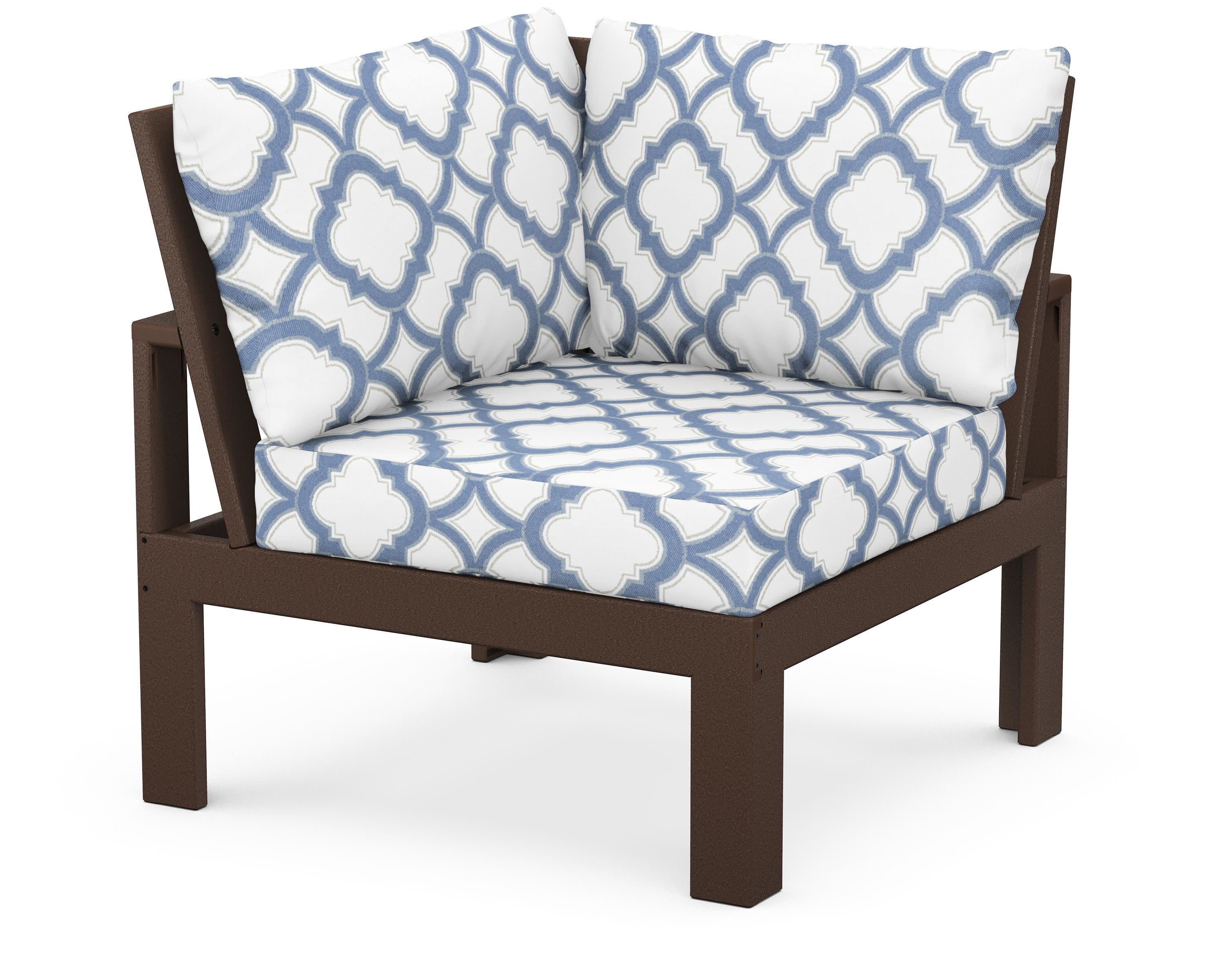 Modular Corner Chair in Mahogany / Trellis Sky Blue