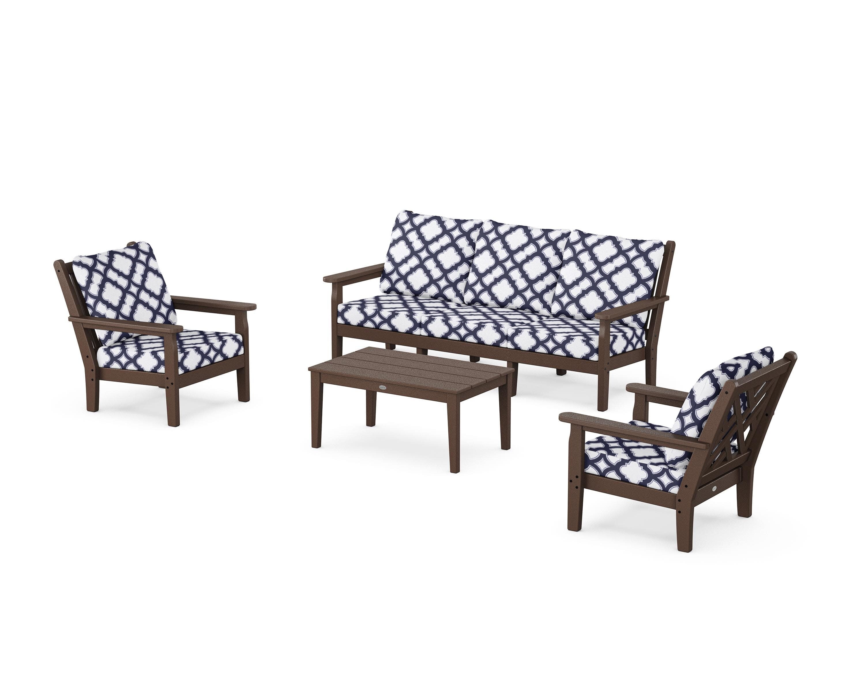 Chippendale 4-Piece Deep Seating Set with Sofa in Mahogany / Trellis Navy