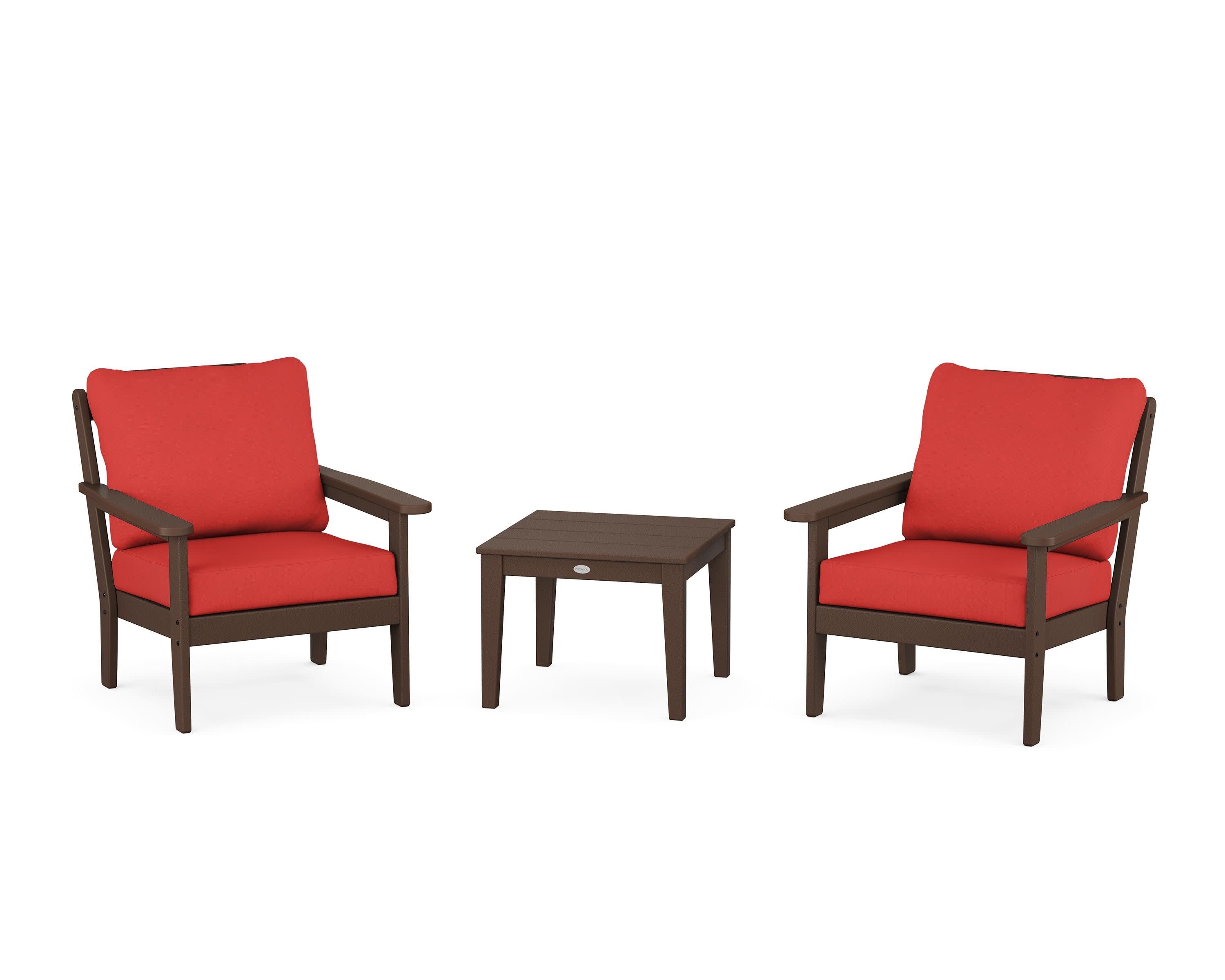 Cottage 3-Piece Deep Seating Set in Mahogany / Crimson Linen
