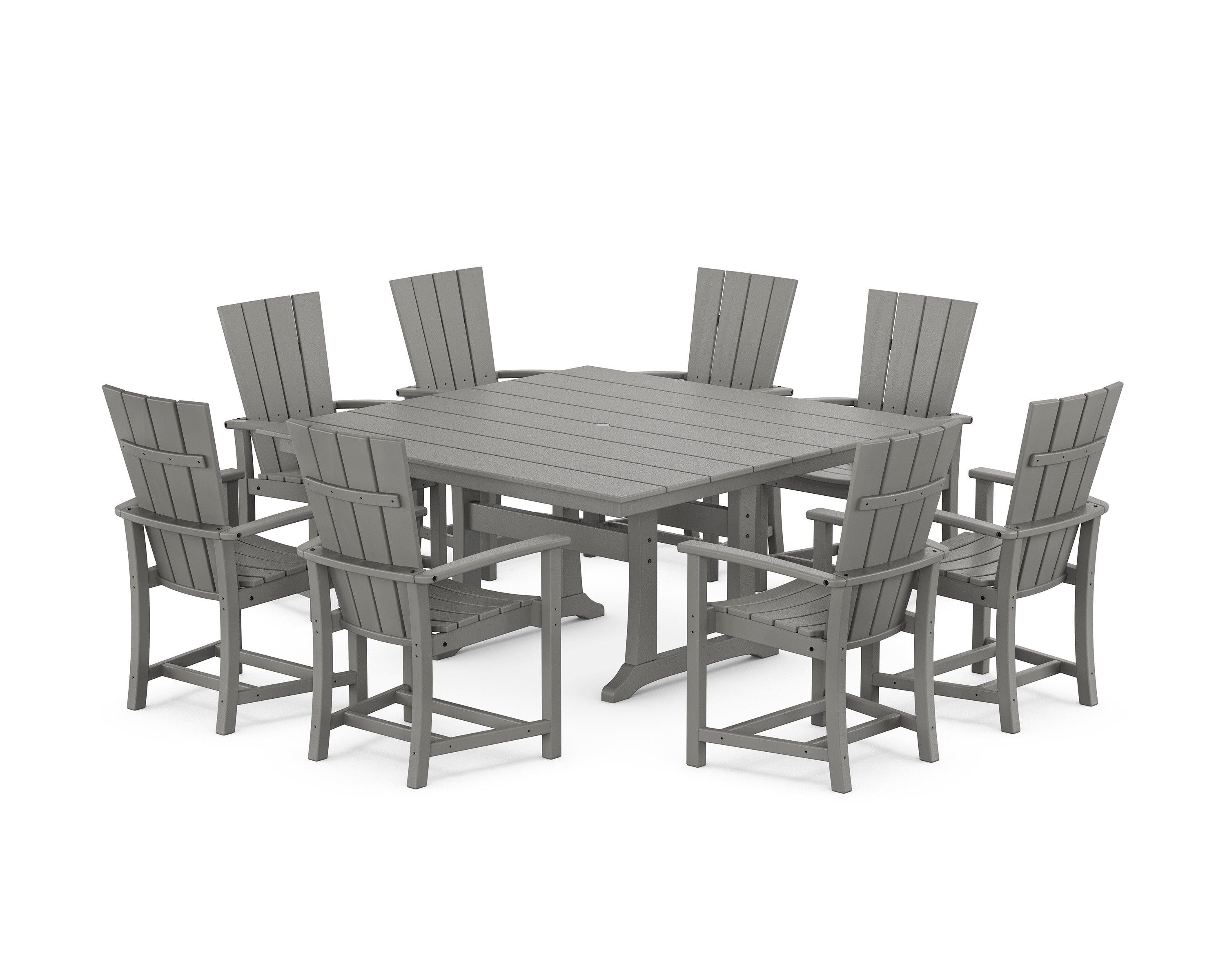 Quattro 9-Piece Square Farmhouse Dining Set with Trestle Legs in Slate Grey