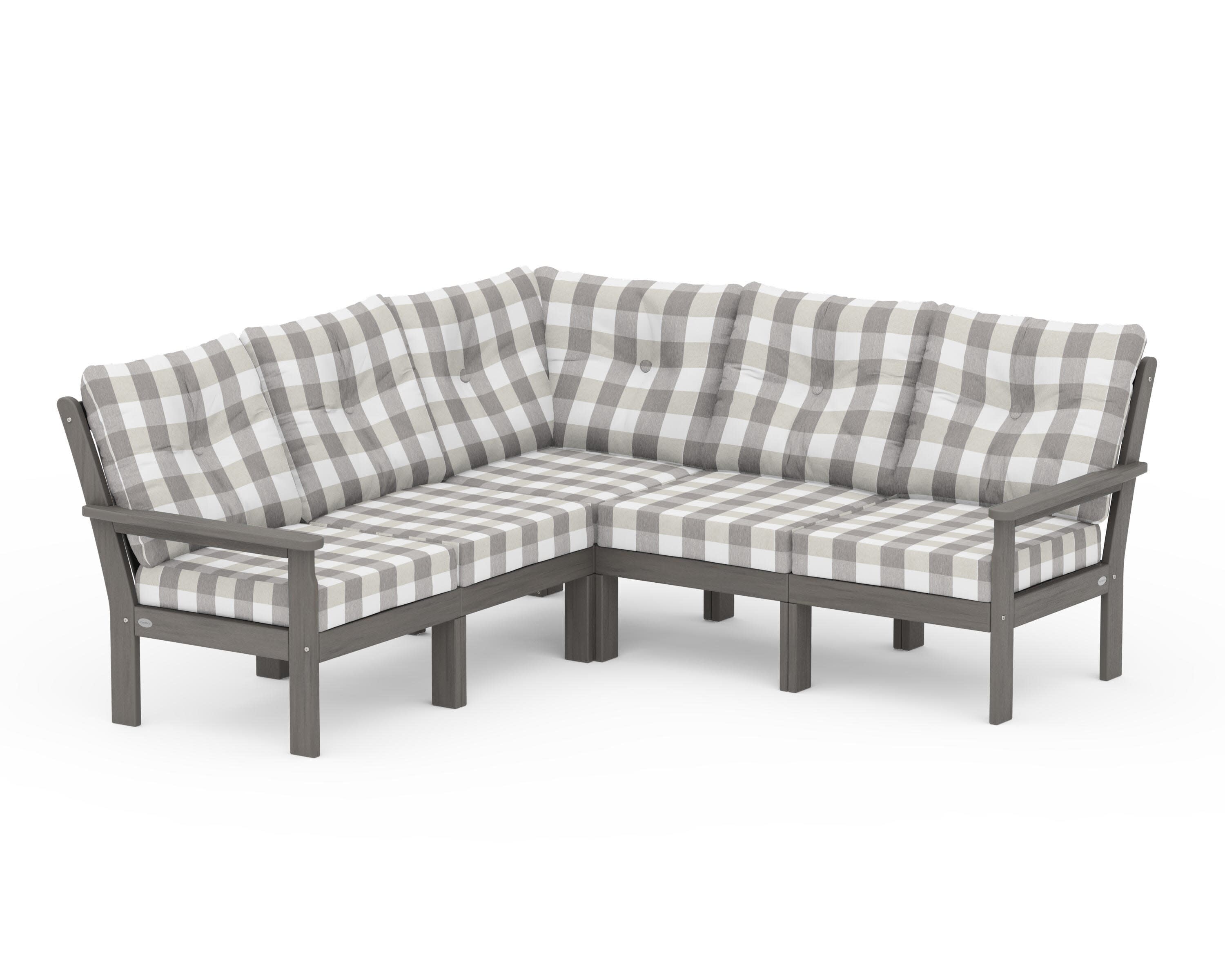 Vineyard 5-Piece Sectional in Driftwood / Buffalo Plaid Grey Mist